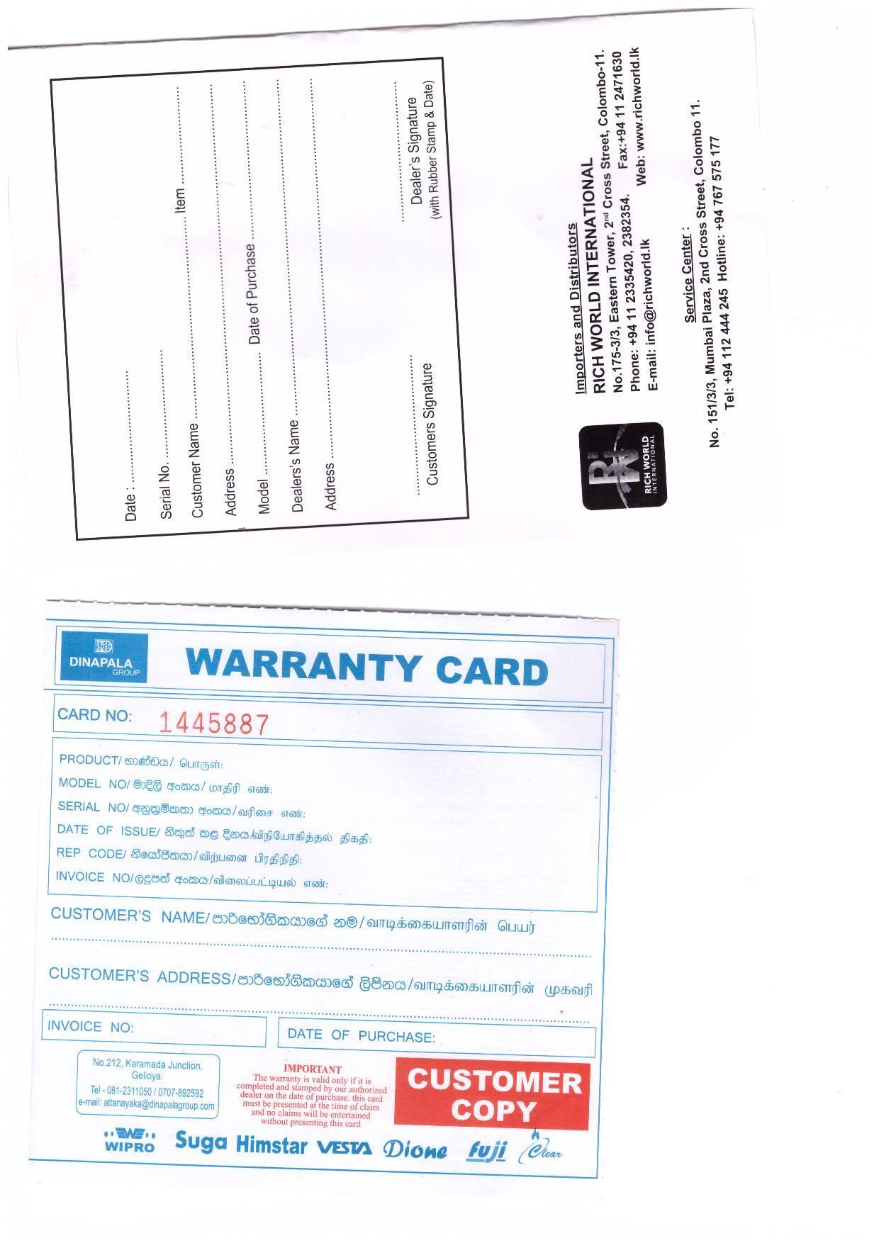 Warranty Front