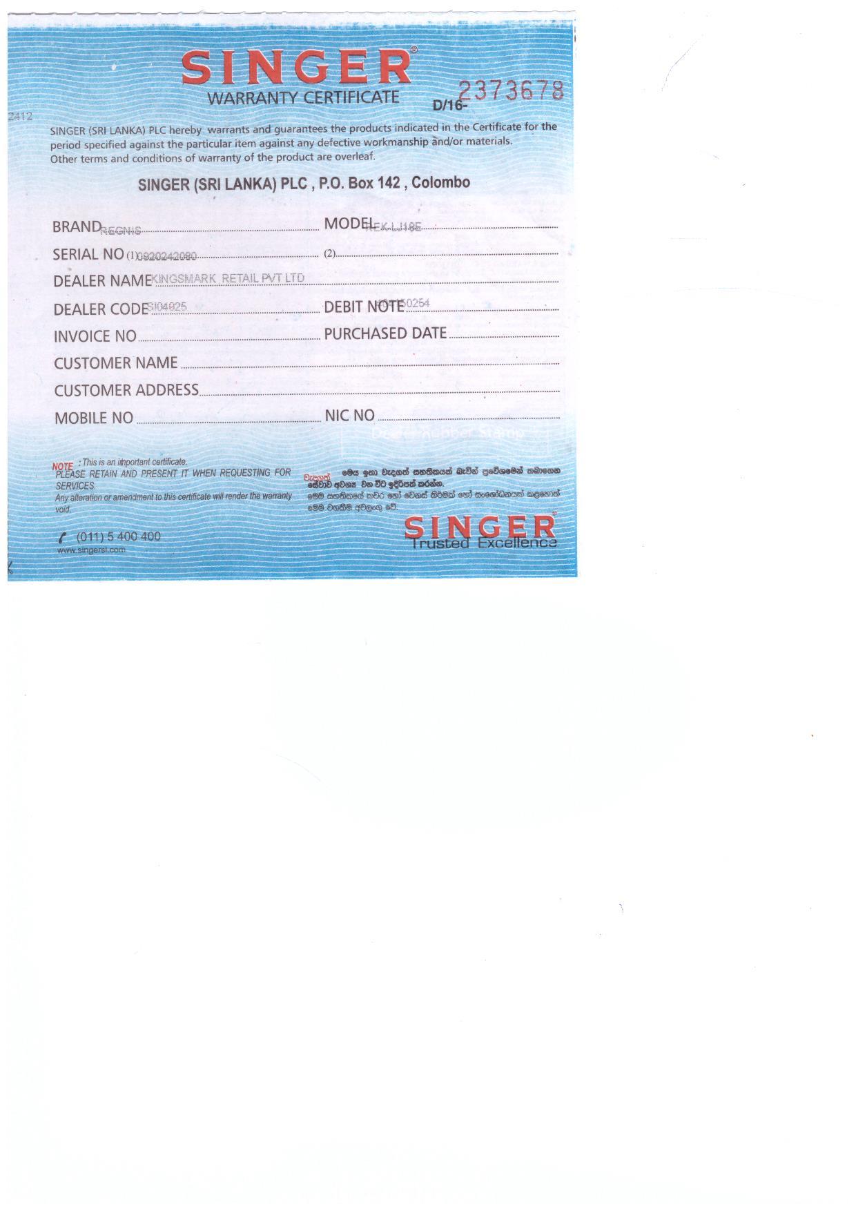 Warranty Front