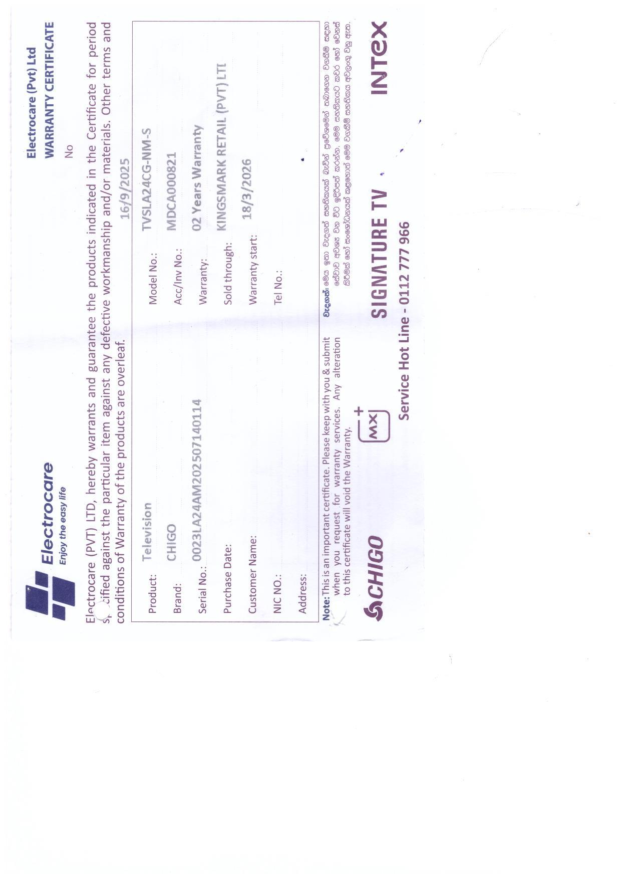 Warranty Front