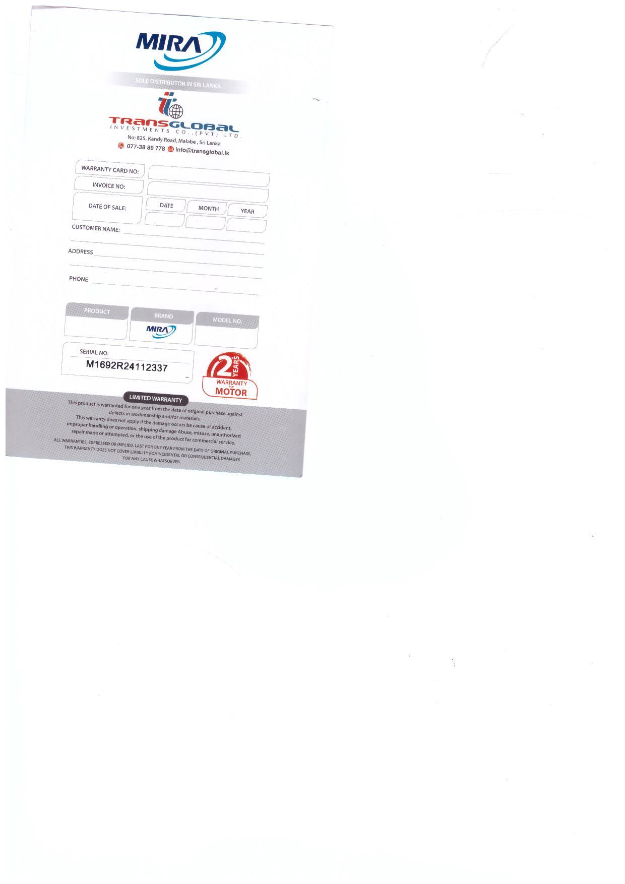 Warranty Front