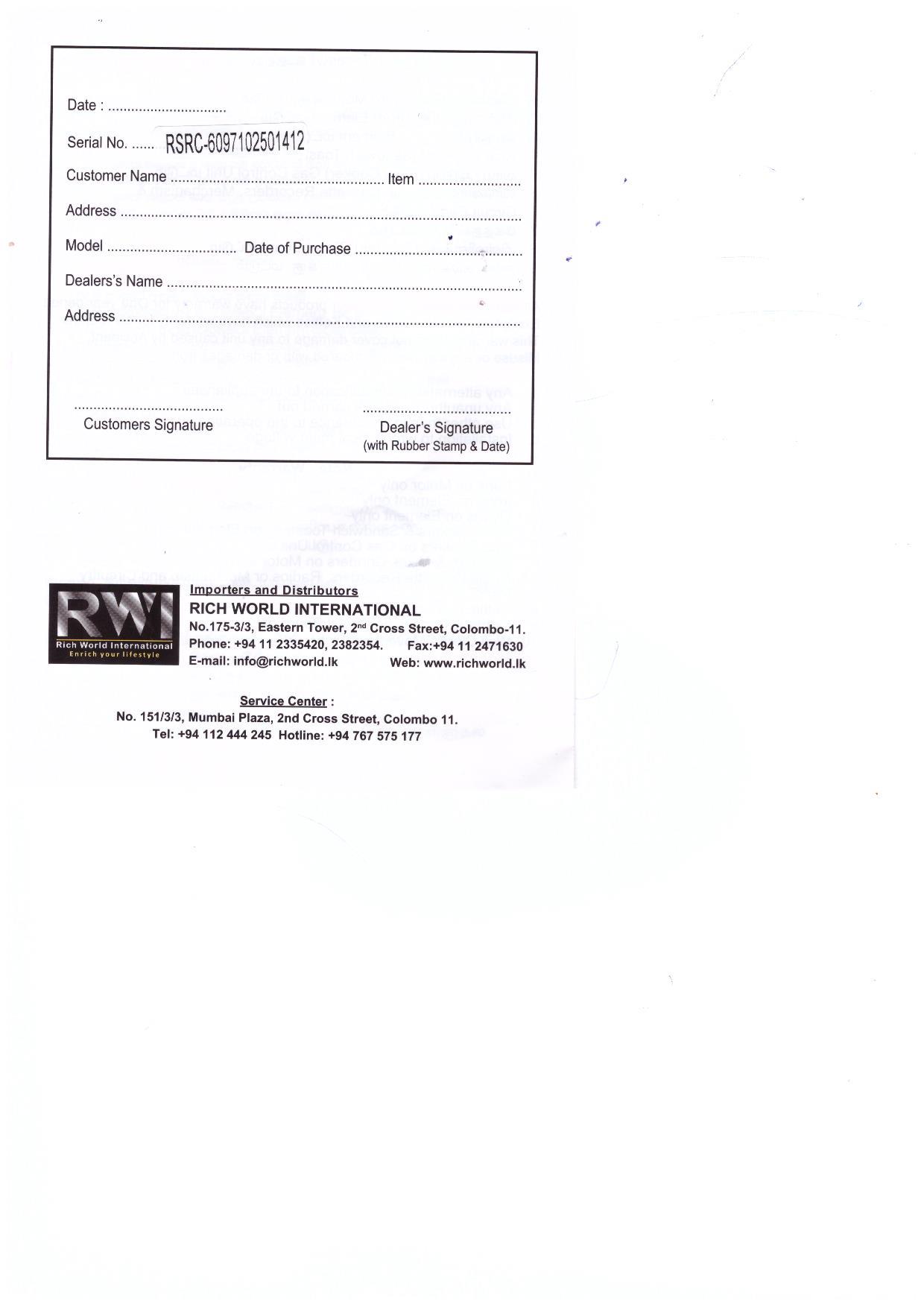 Warranty Front