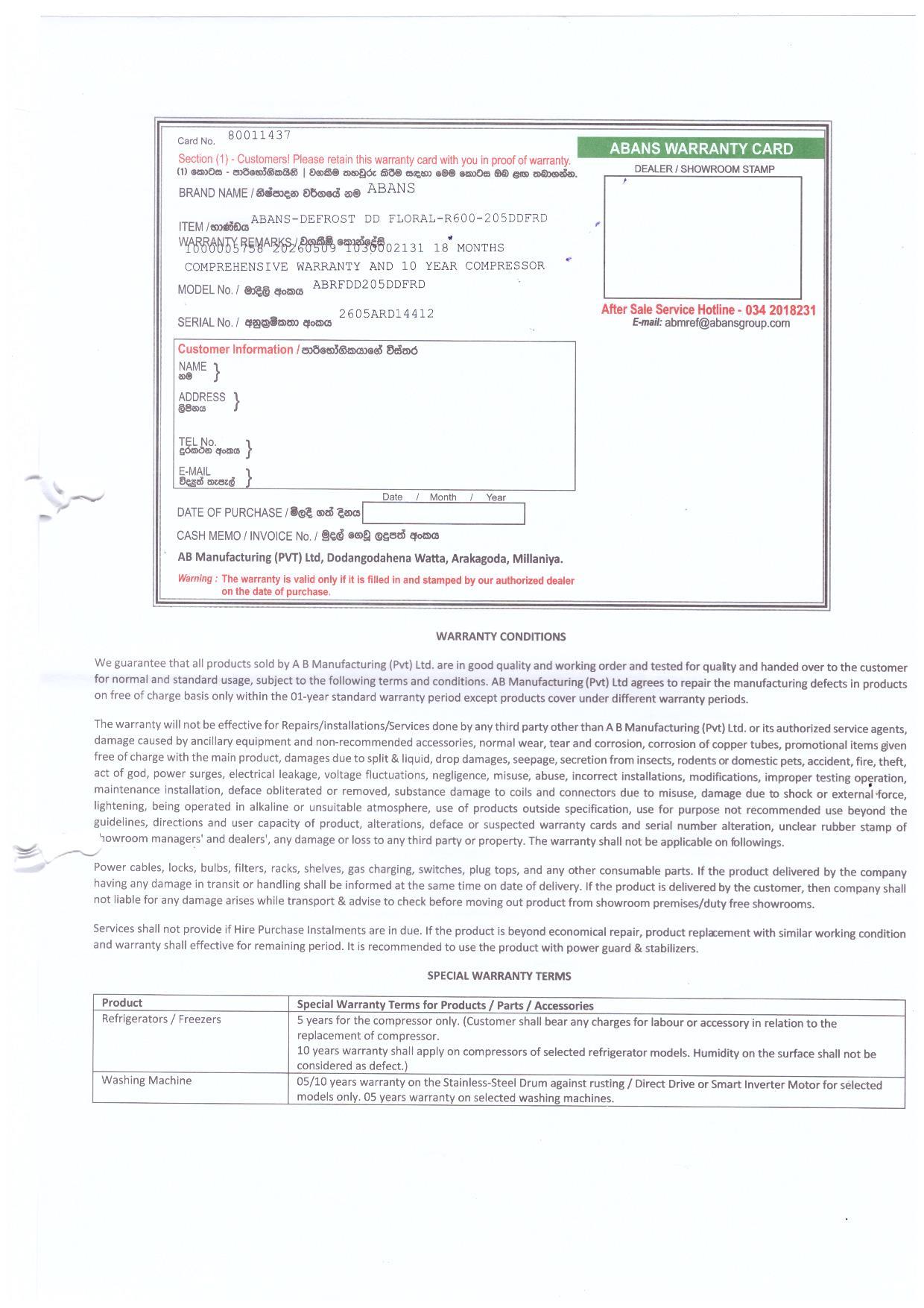 Warranty Front
