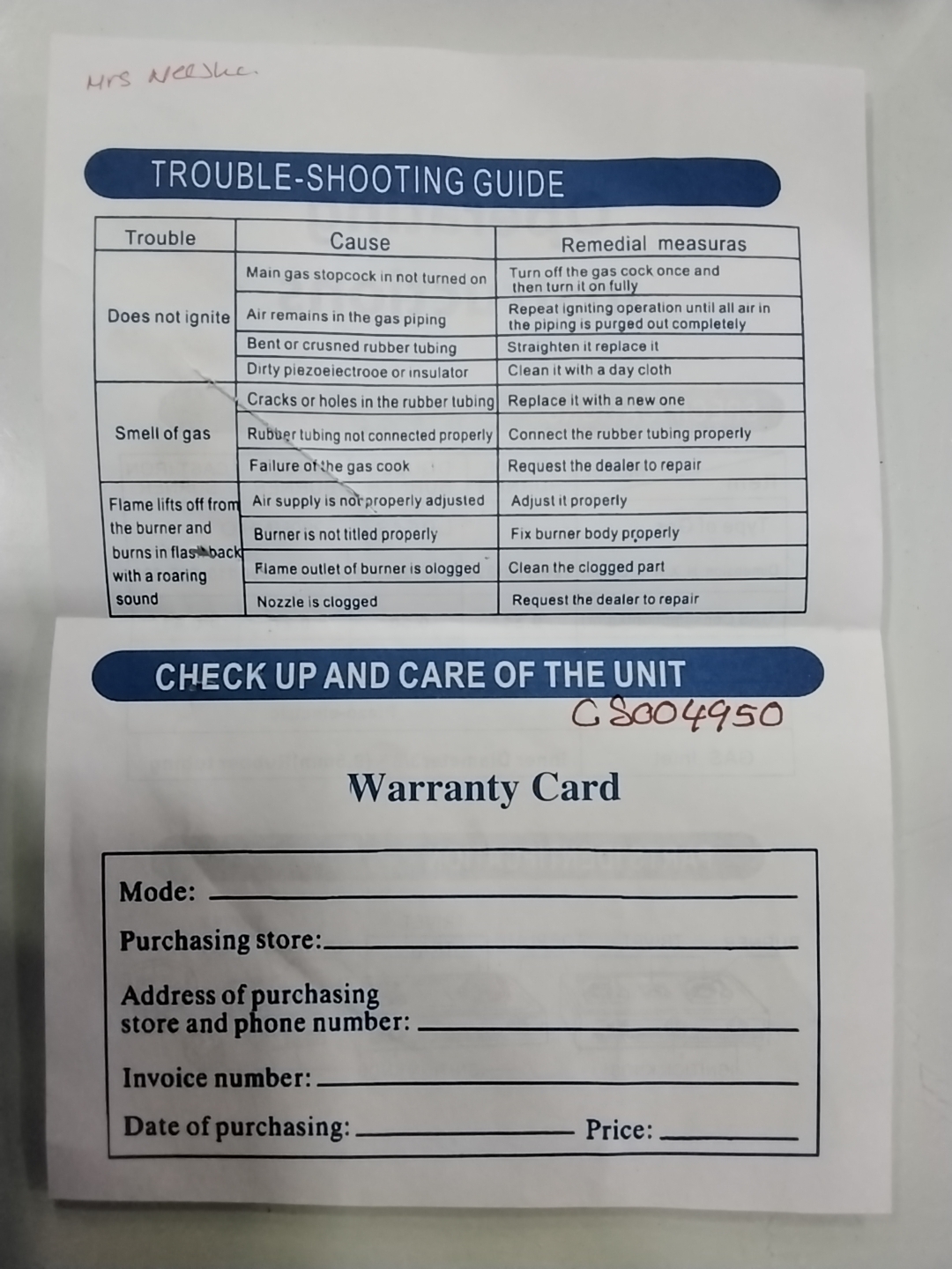 Warranty Front
