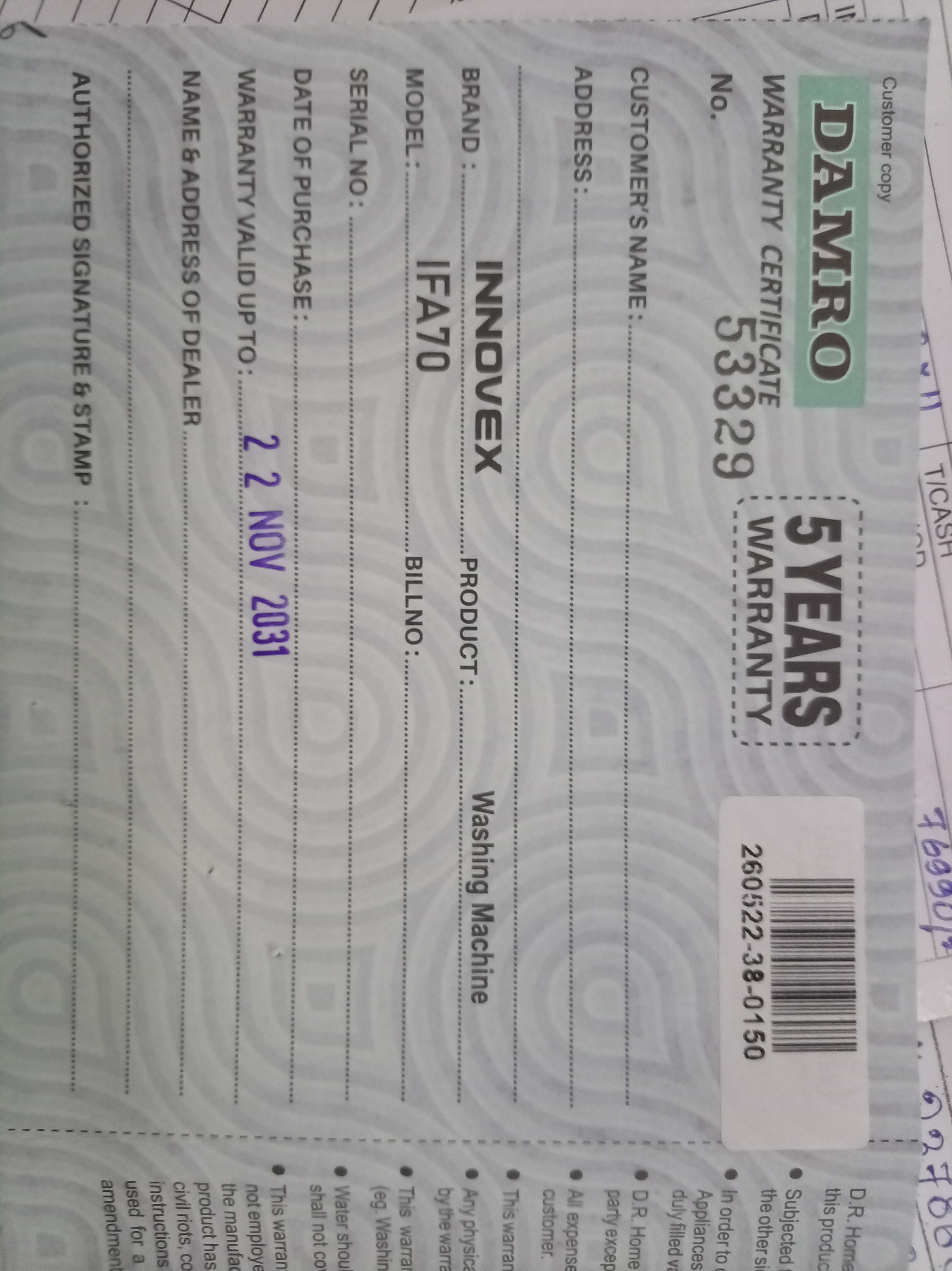 Warranty Front