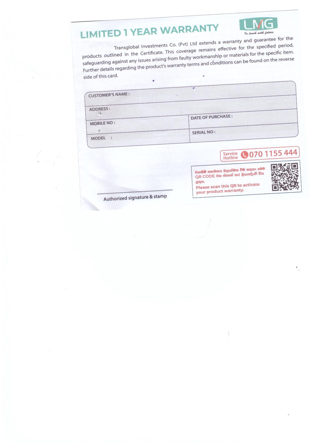 Warranty Front