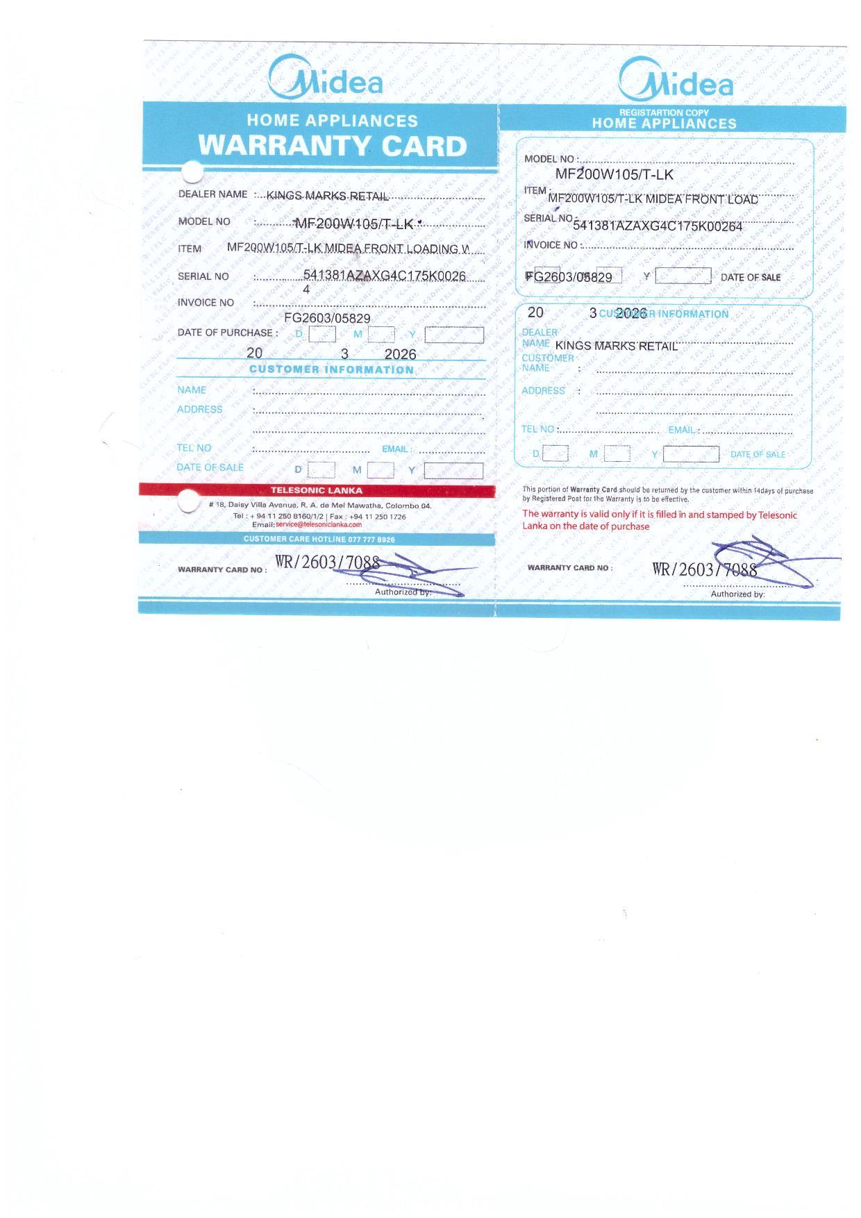 Warranty Front