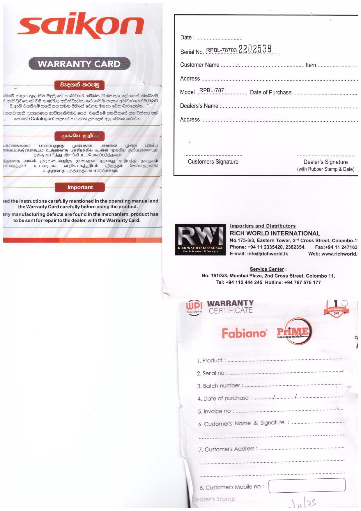Warranty Front