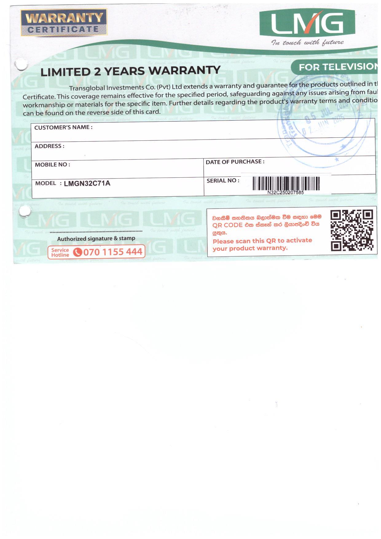 Warranty Front