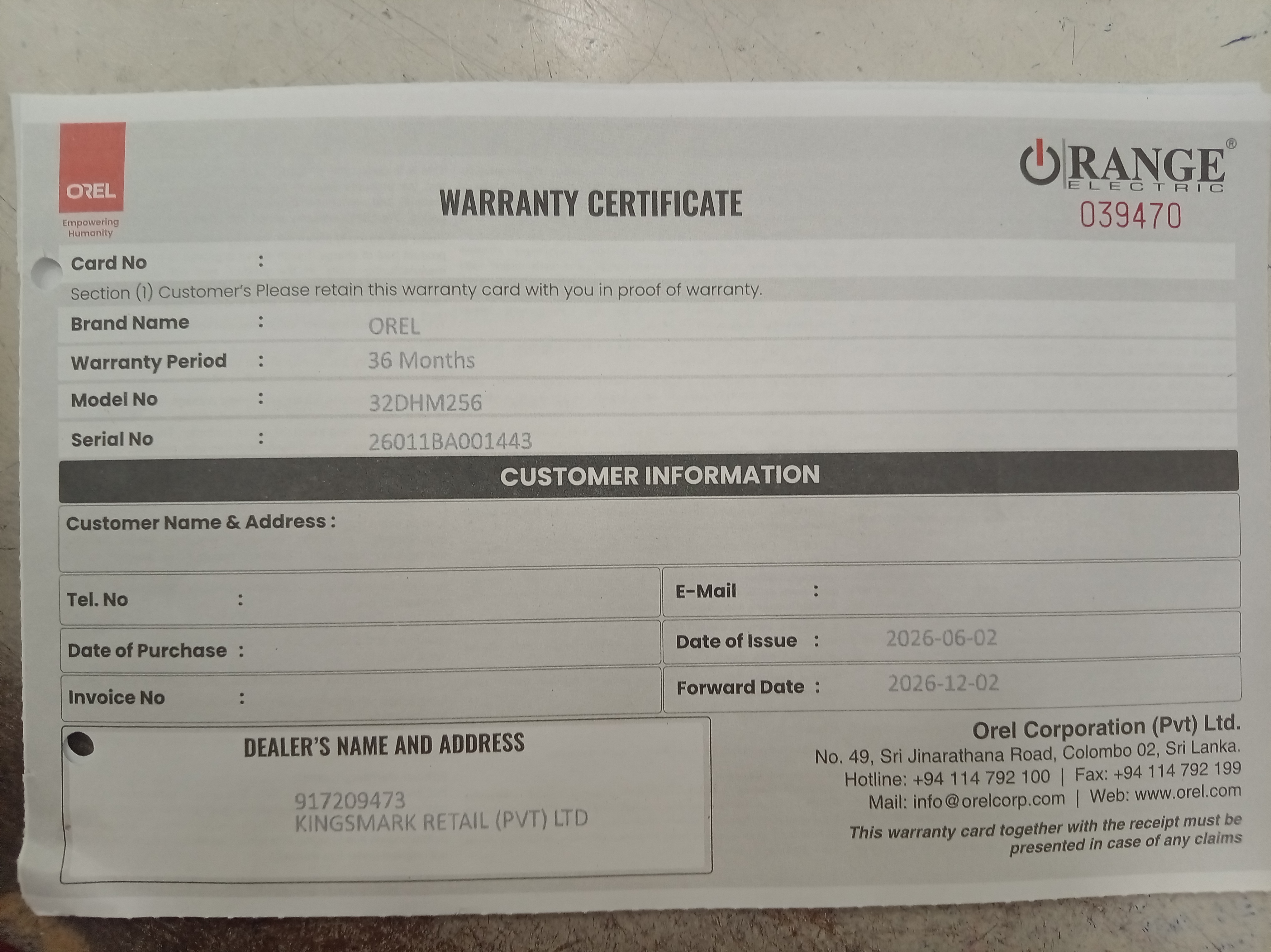 Warranty Front