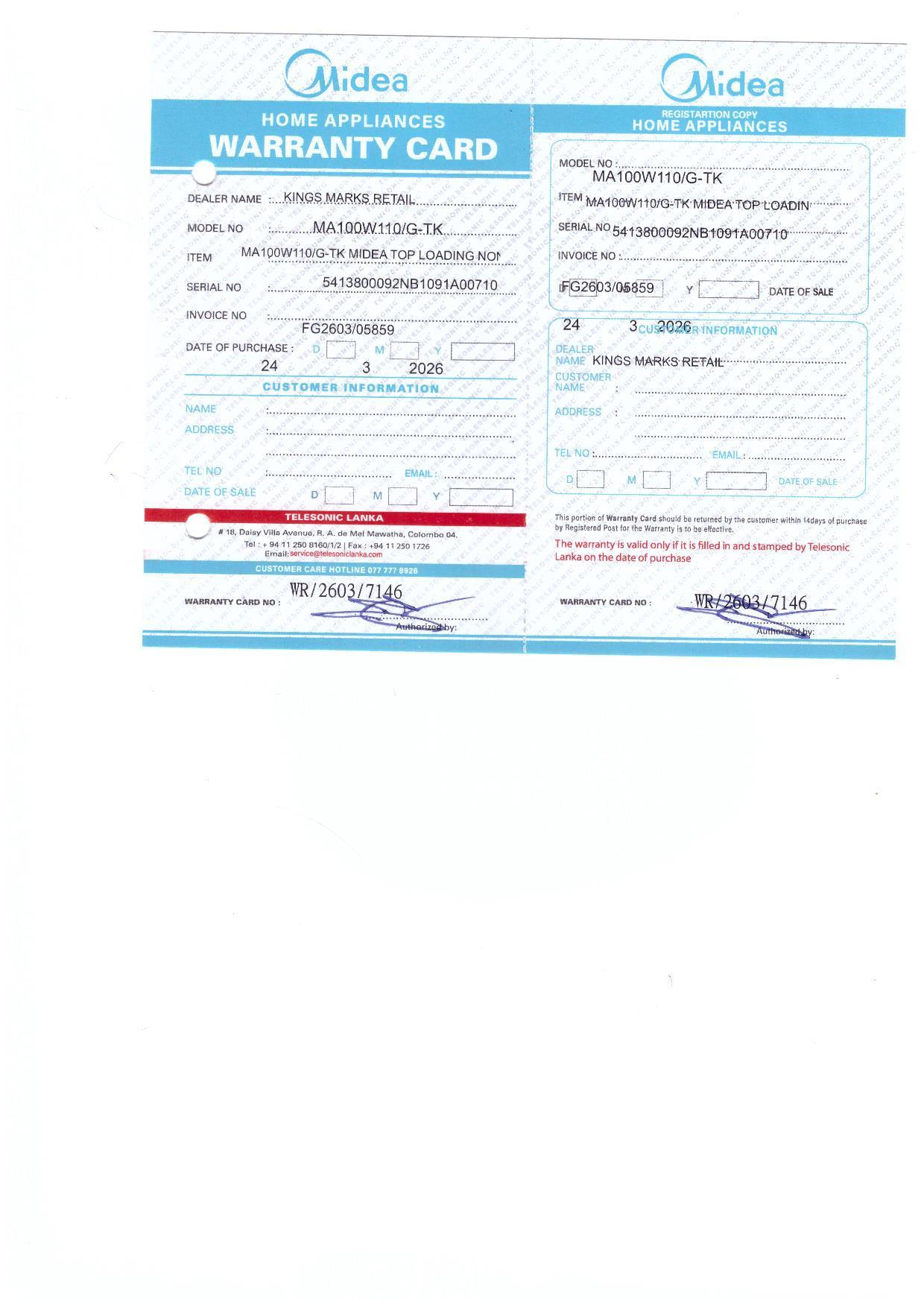 Warranty Front