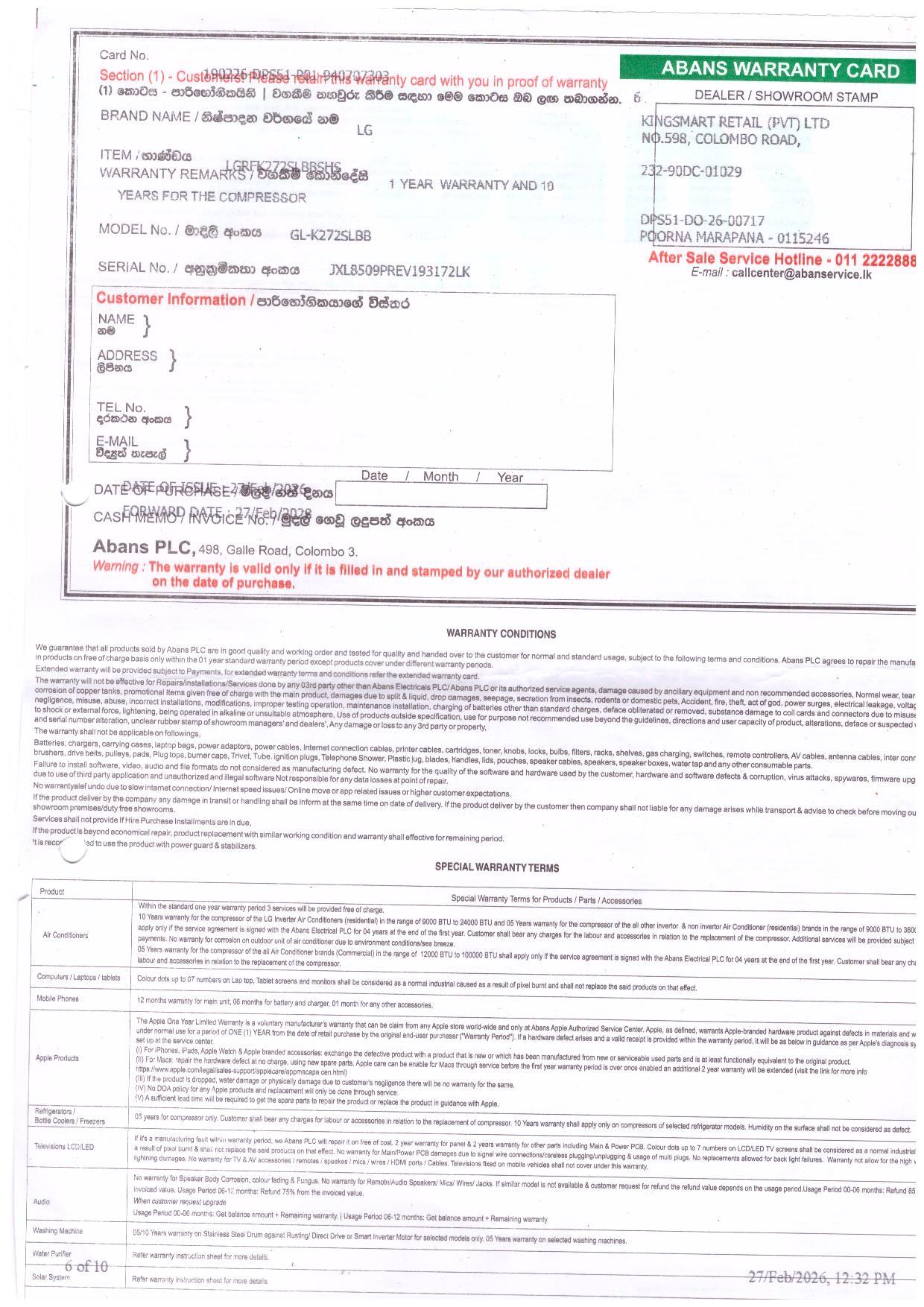 Warranty Front