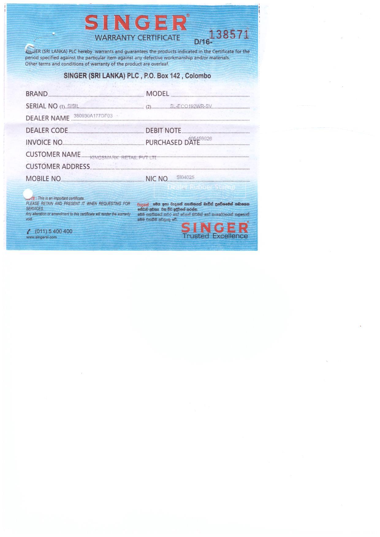 Warranty Front