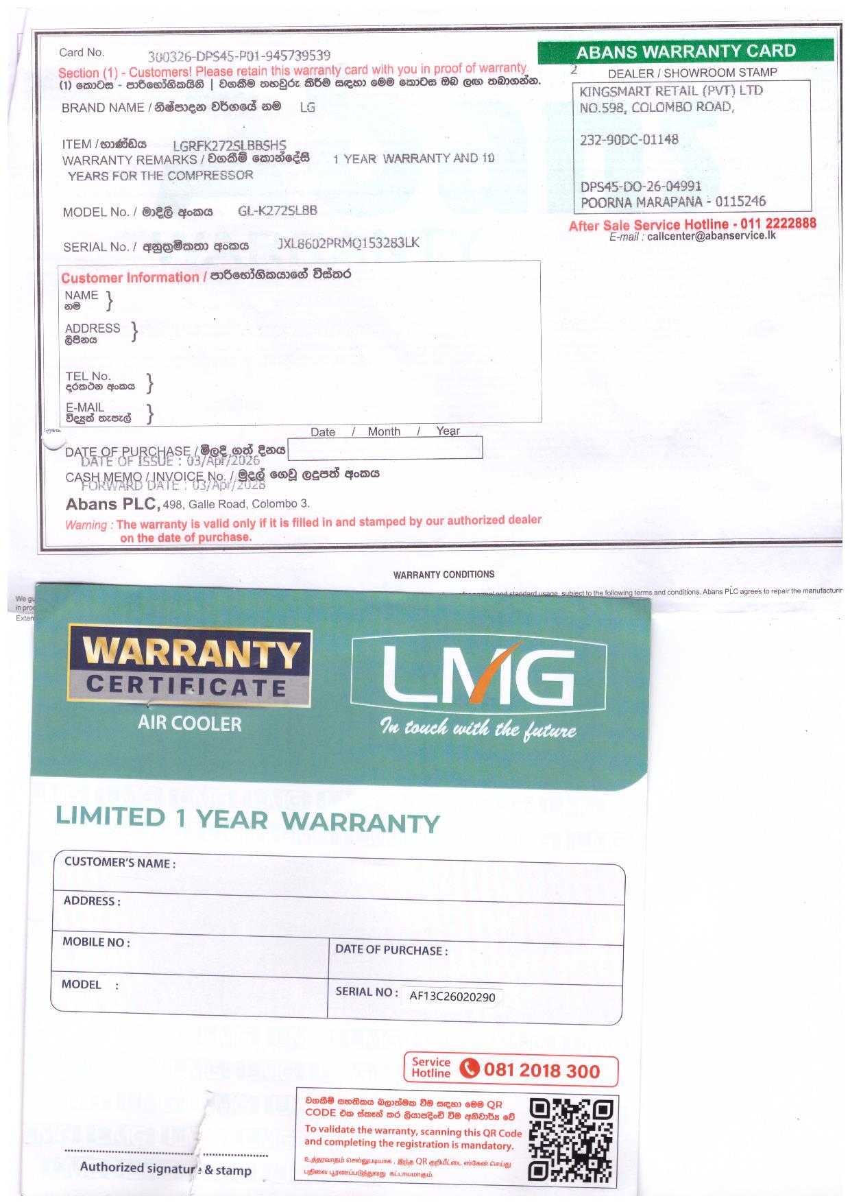 Warranty Front