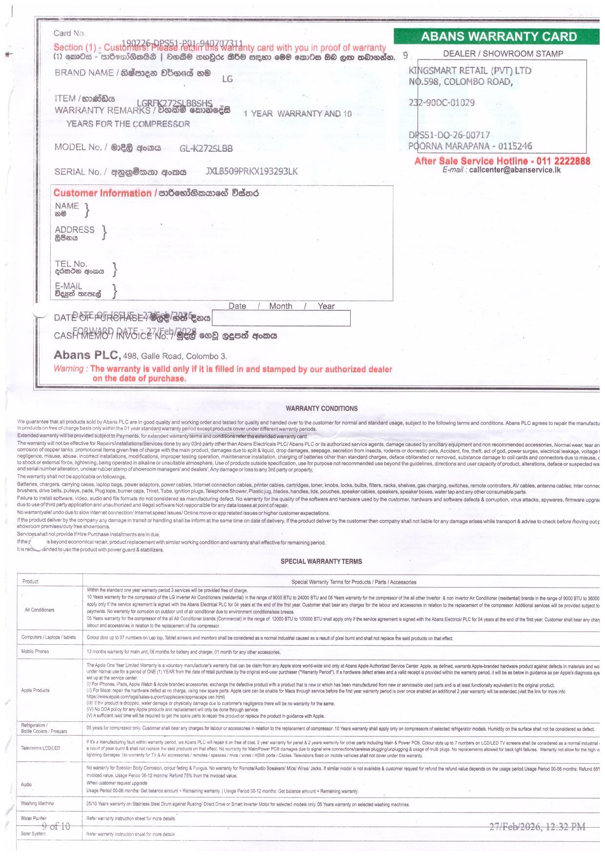 Warranty Front