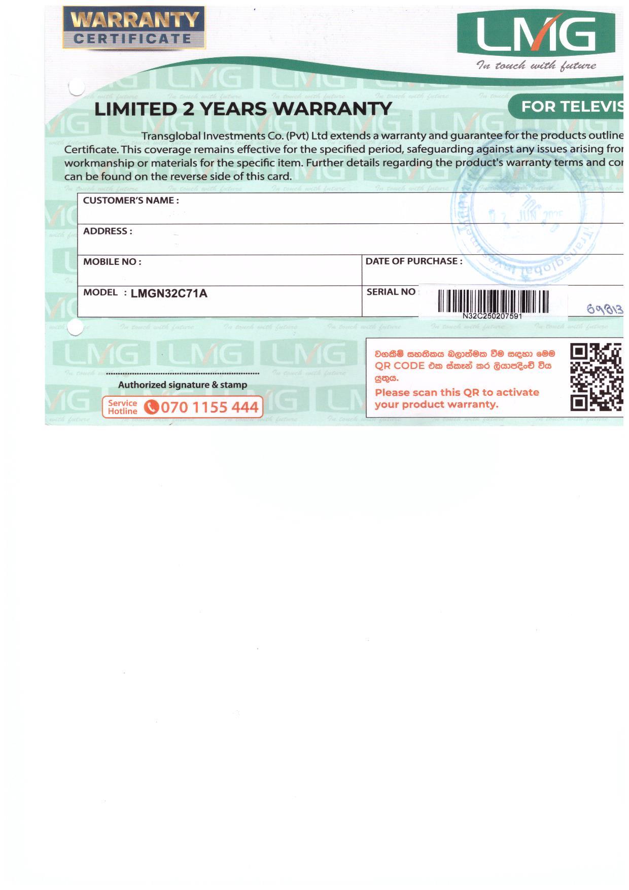 Warranty Front
