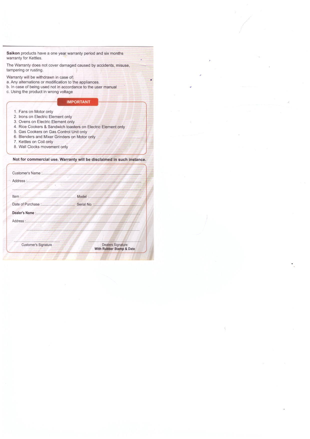 Warranty Front