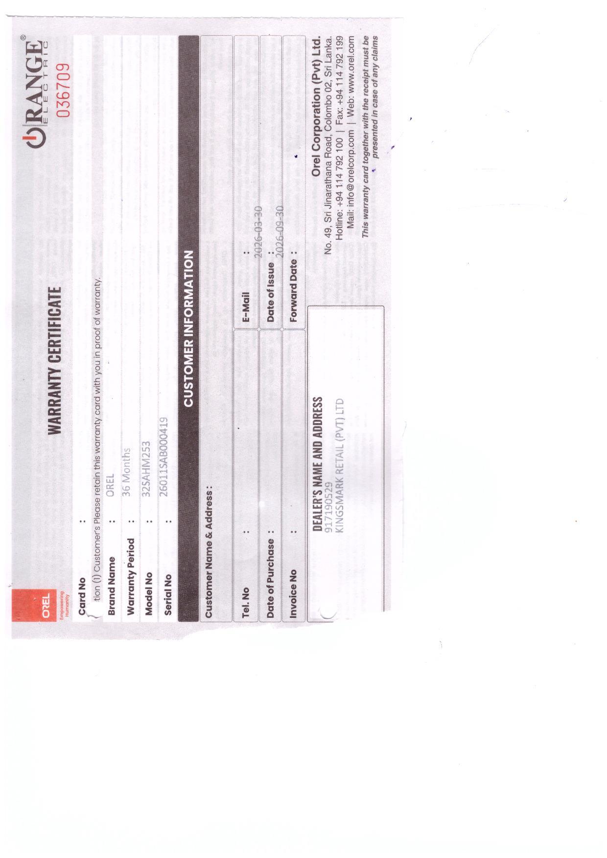 Warranty Front