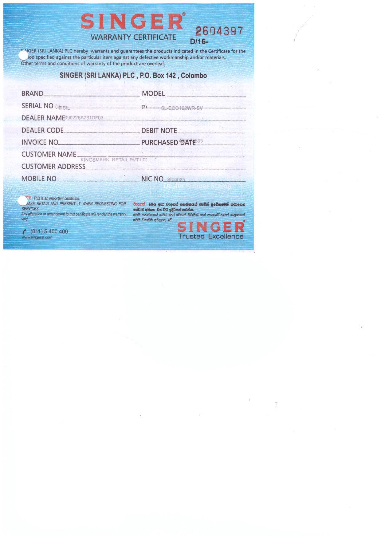 Warranty Front