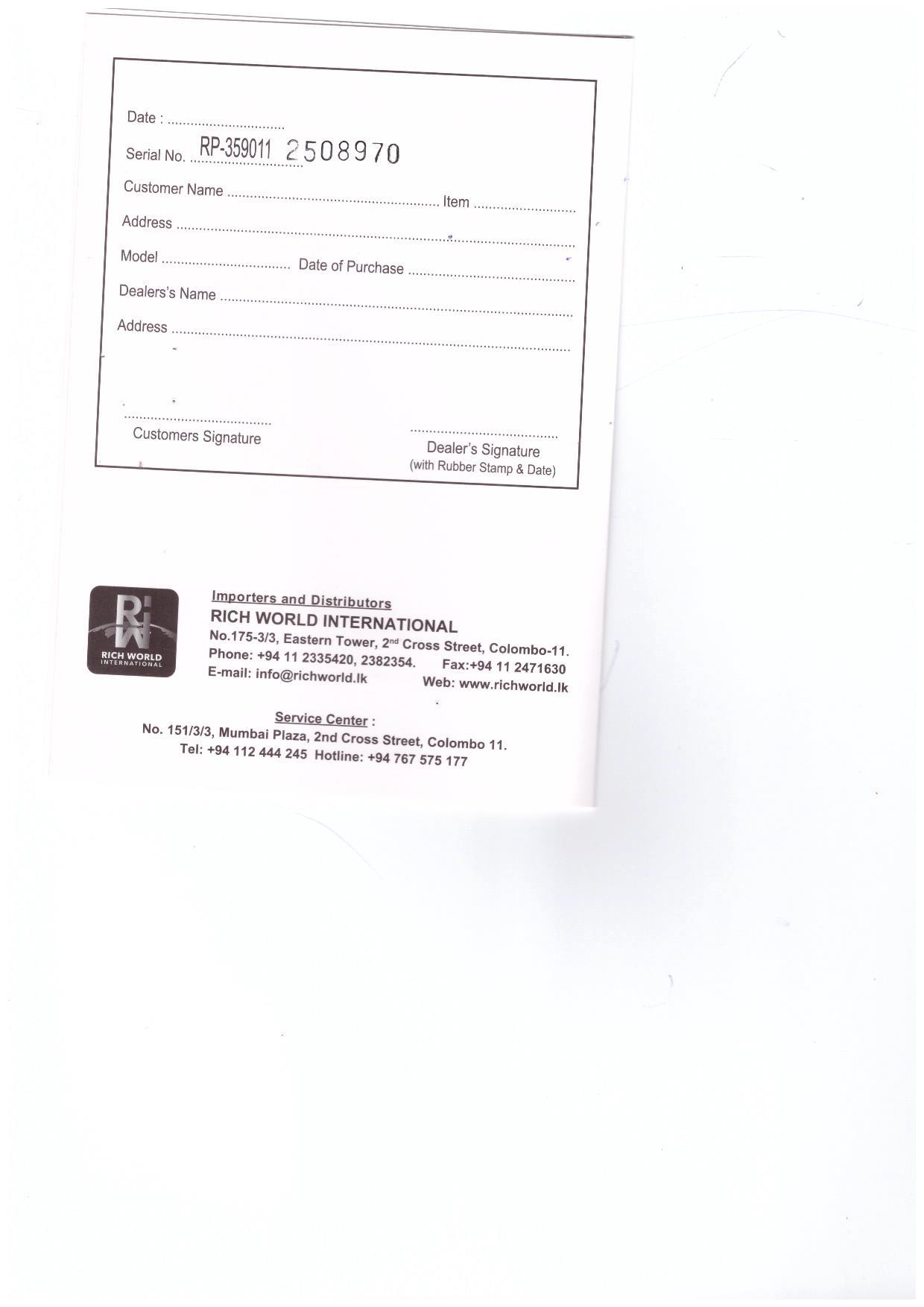 Warranty Front