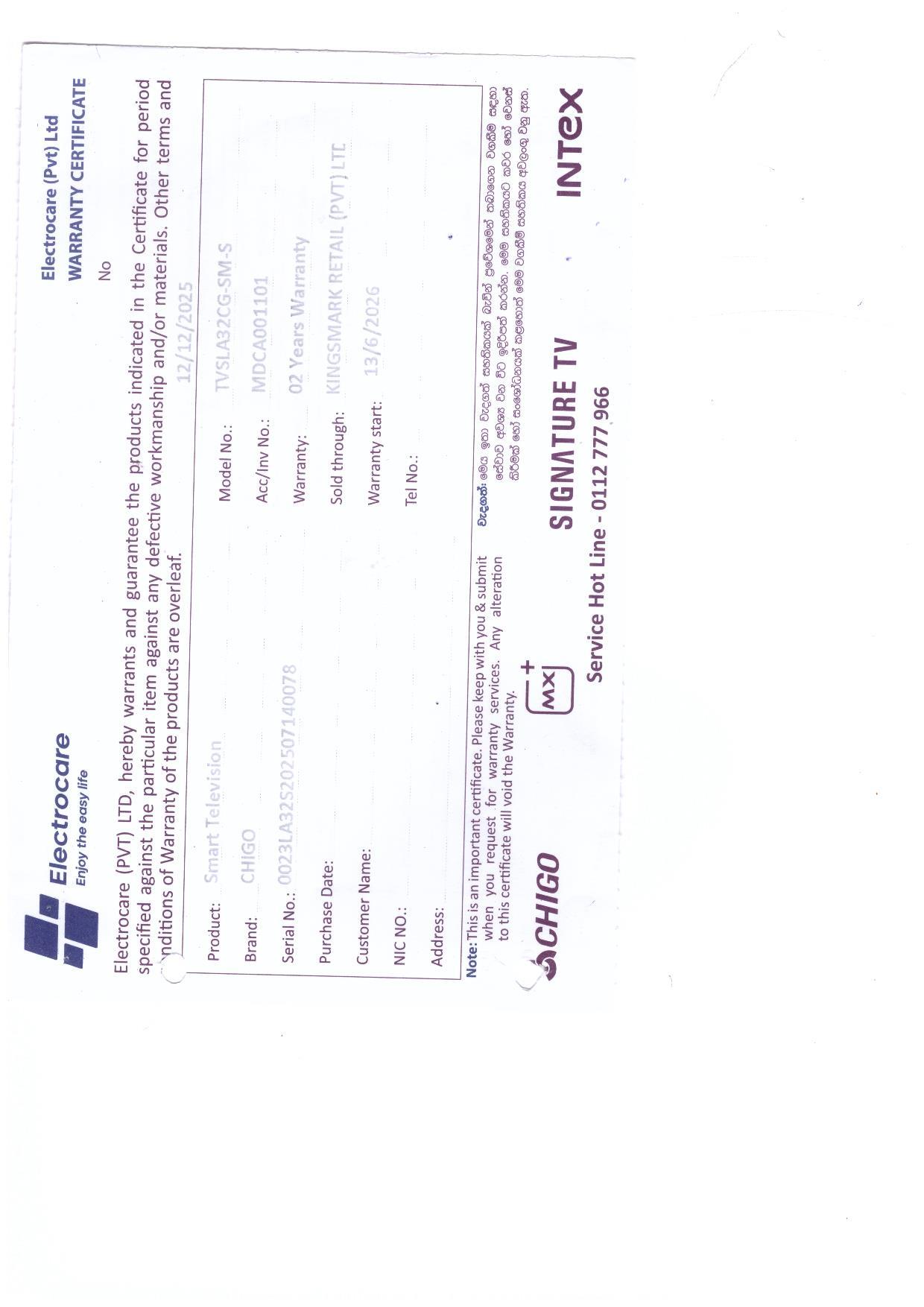 Warranty Front