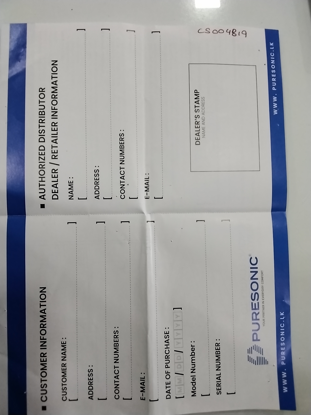 Warranty Front