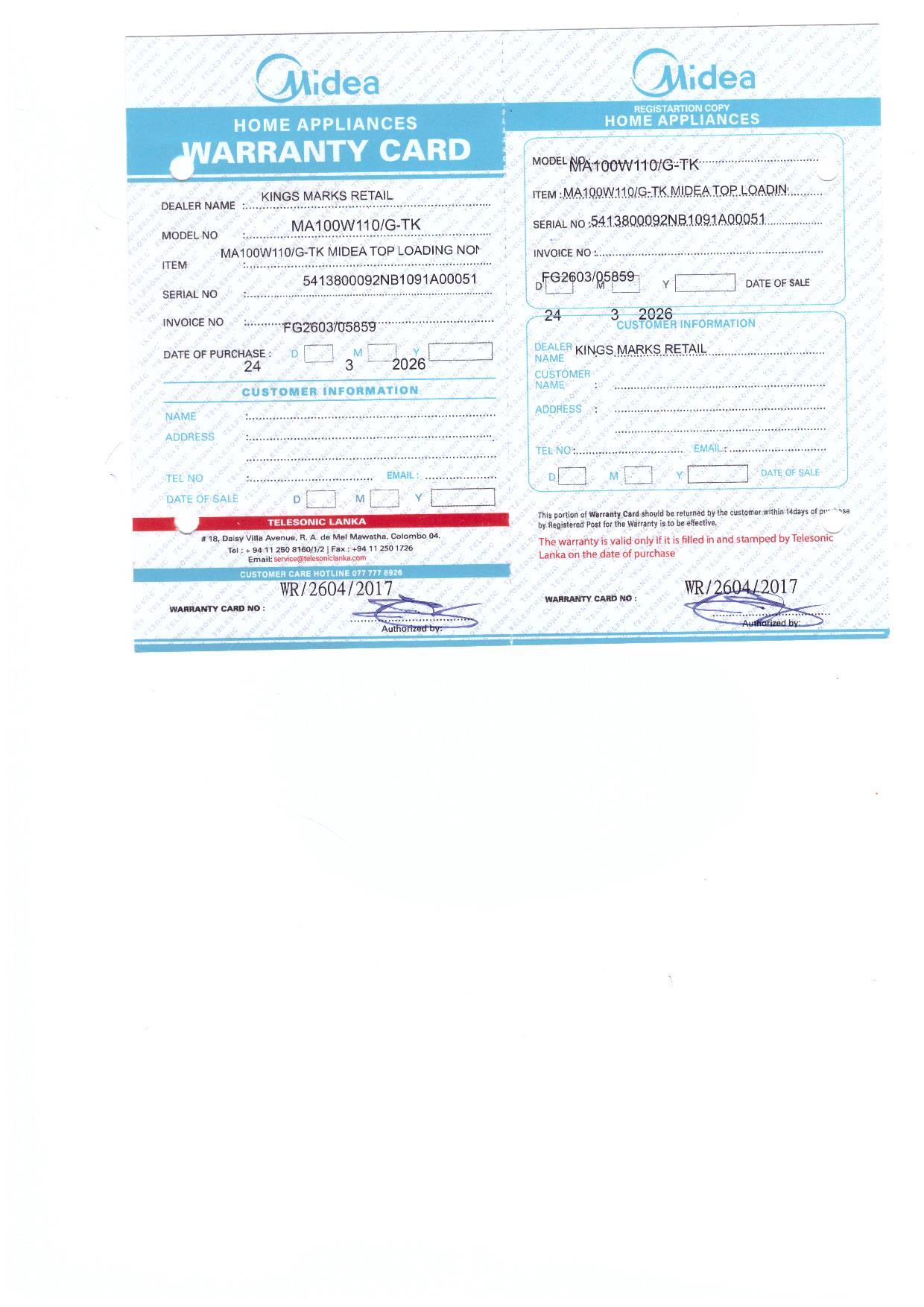 Warranty Front