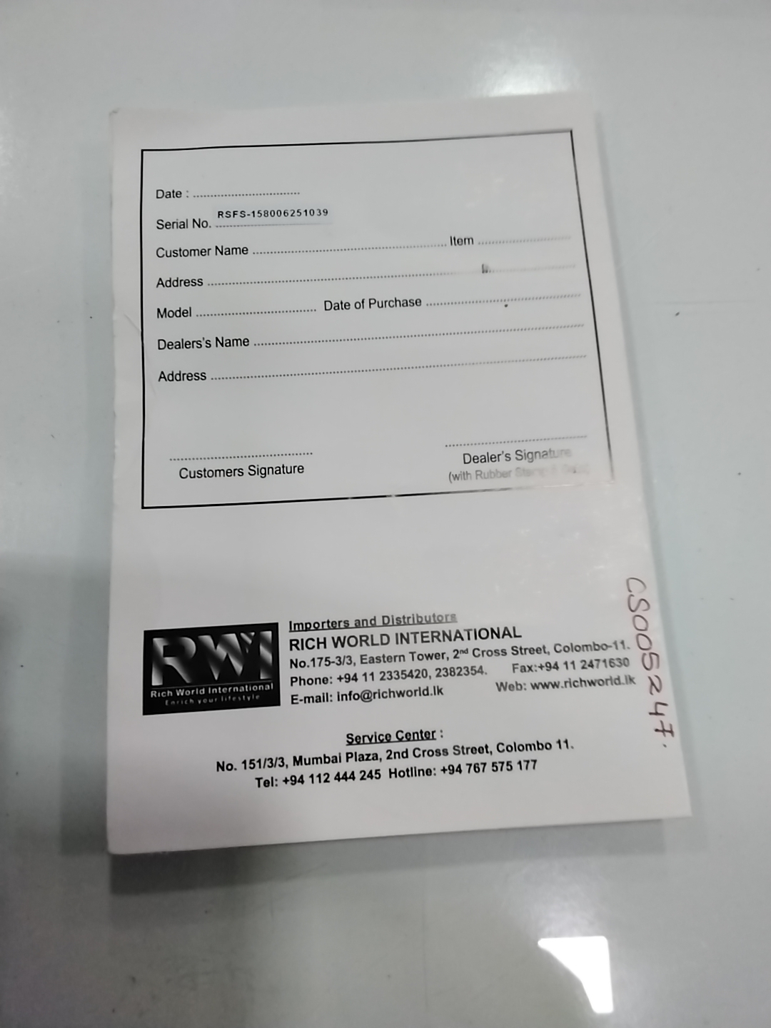 Warranty Front