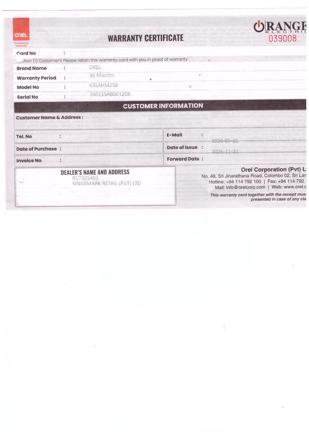 Warranty Front