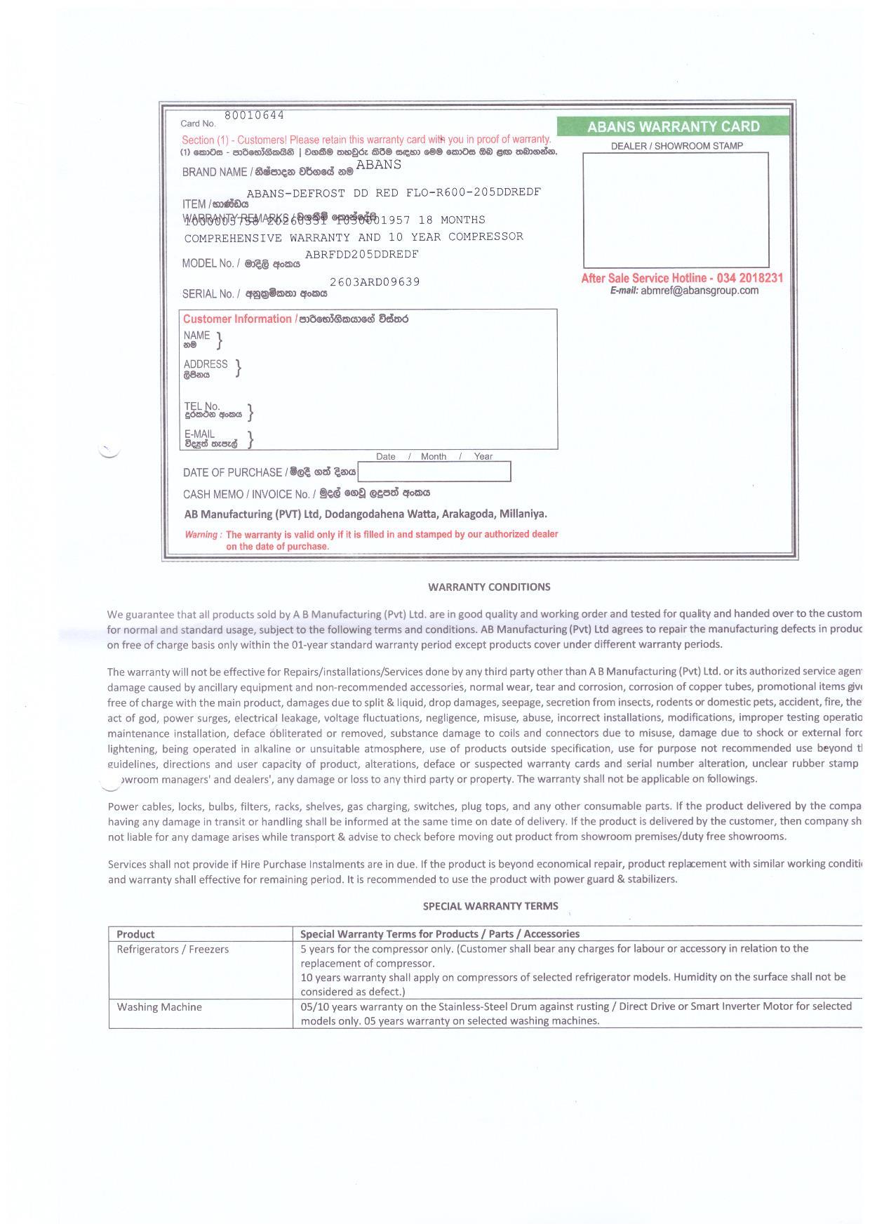 Warranty Front