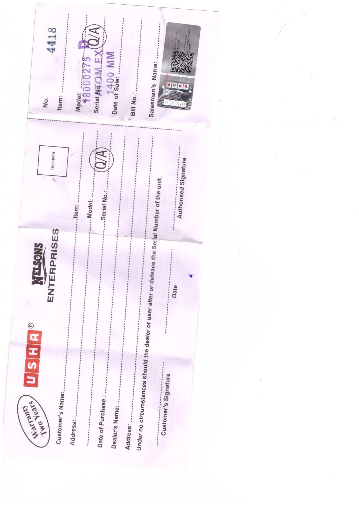 Warranty Front