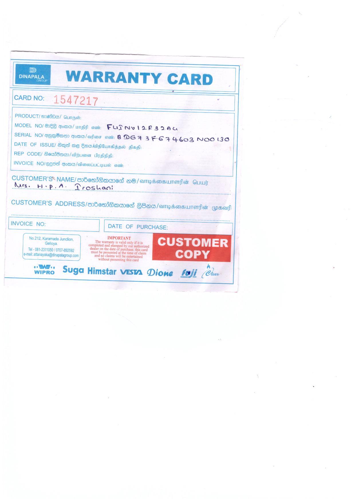 Warranty Front