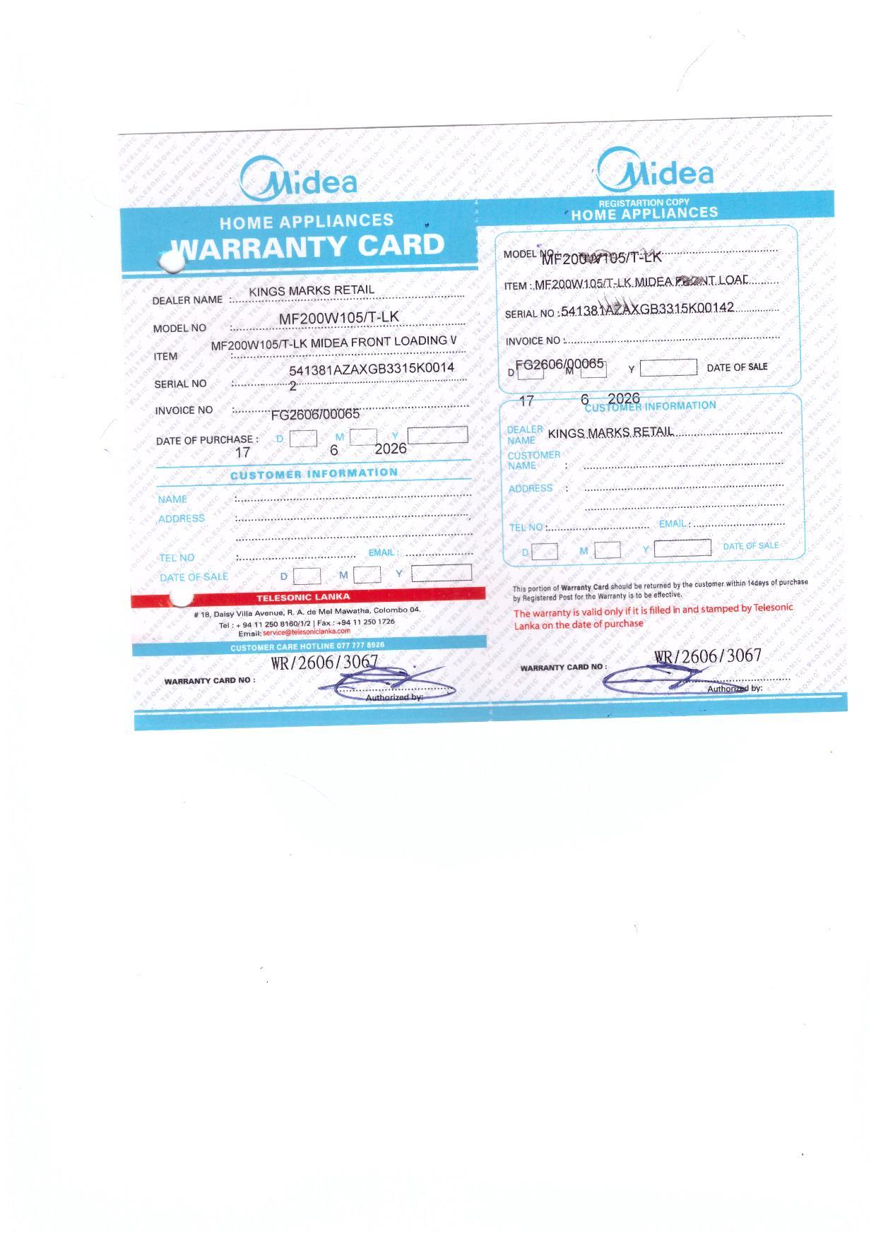 Warranty Front