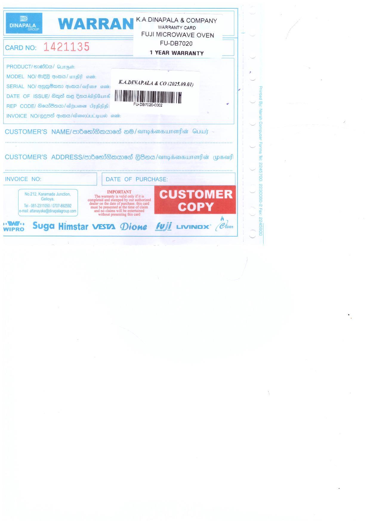 Warranty Front