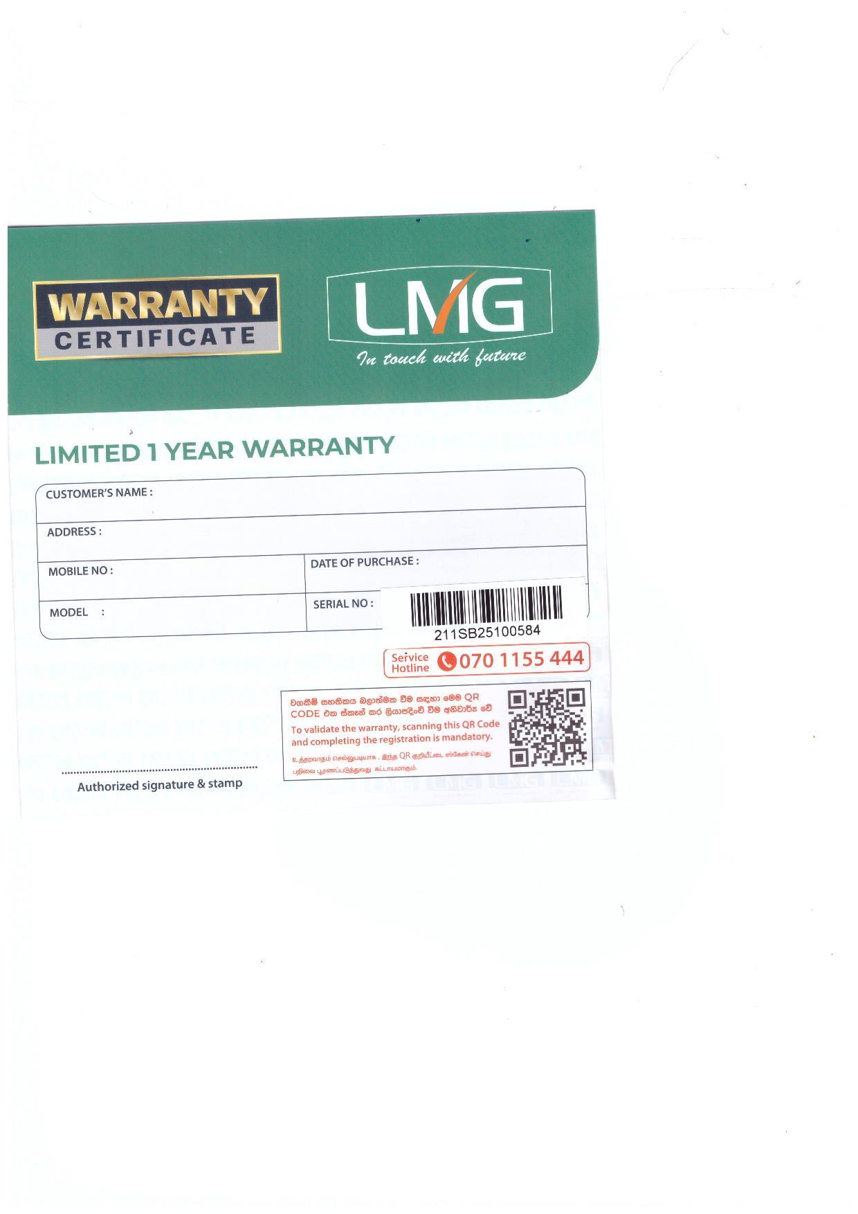 Warranty Front