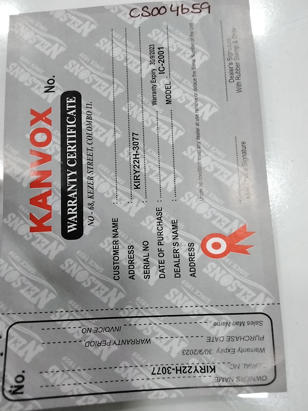 Warranty Front