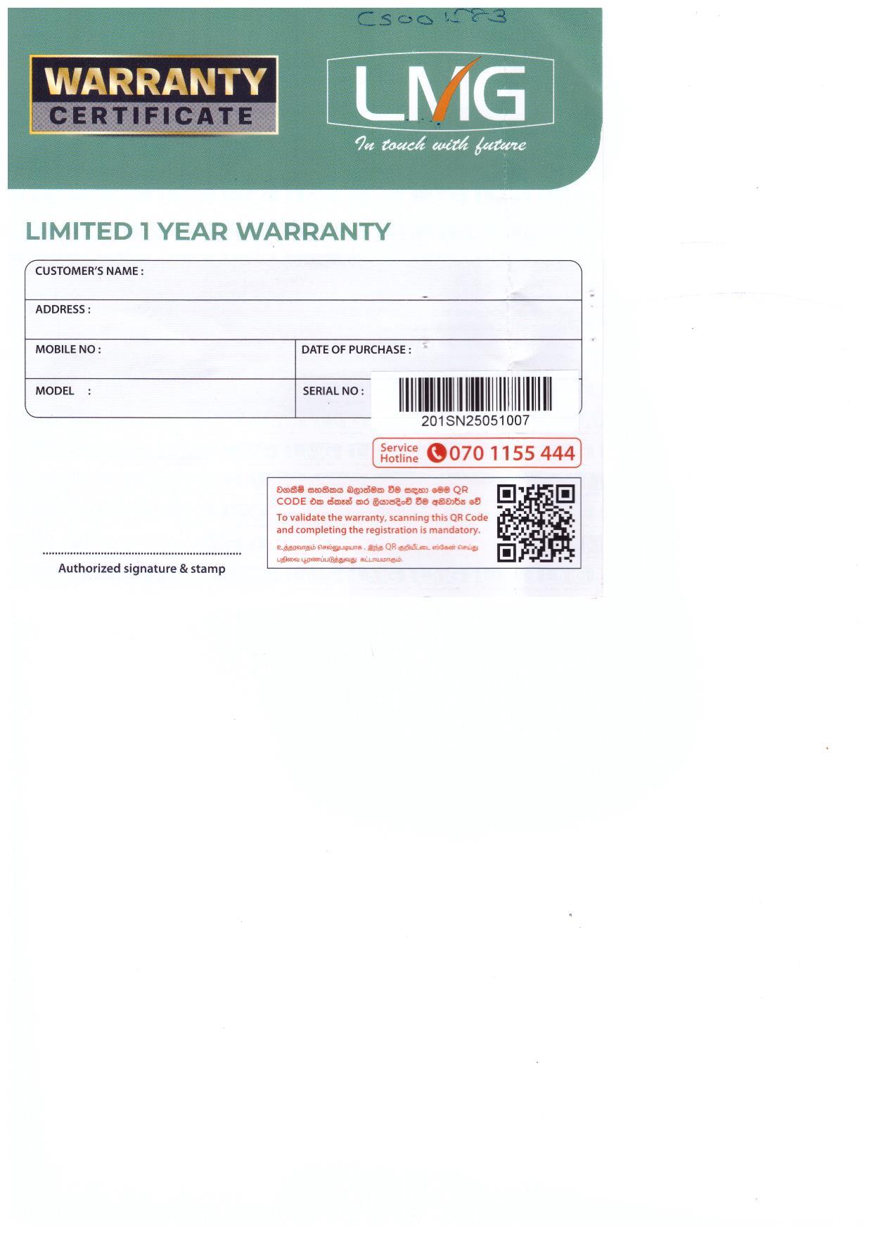 Warranty Front