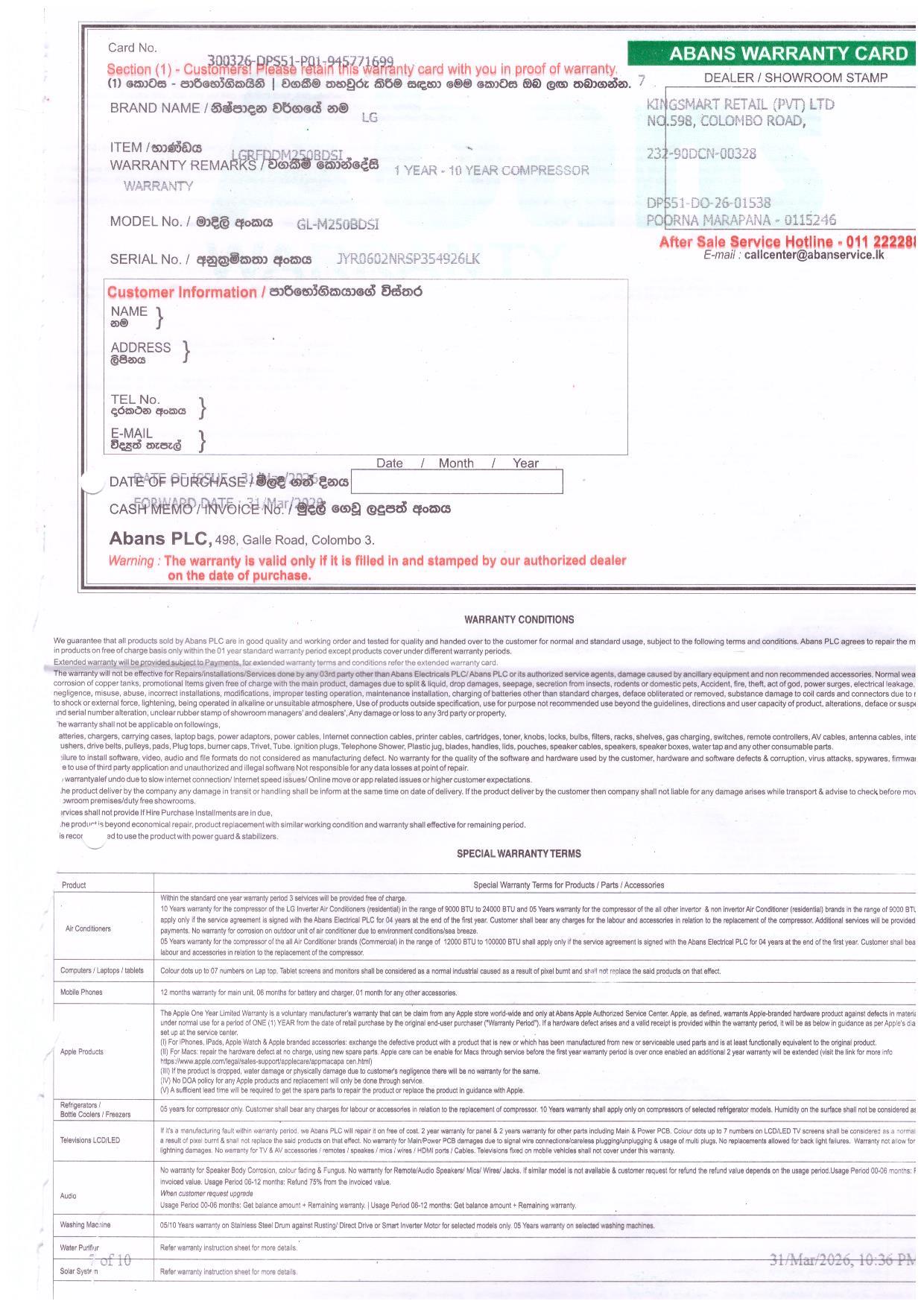 Warranty Front