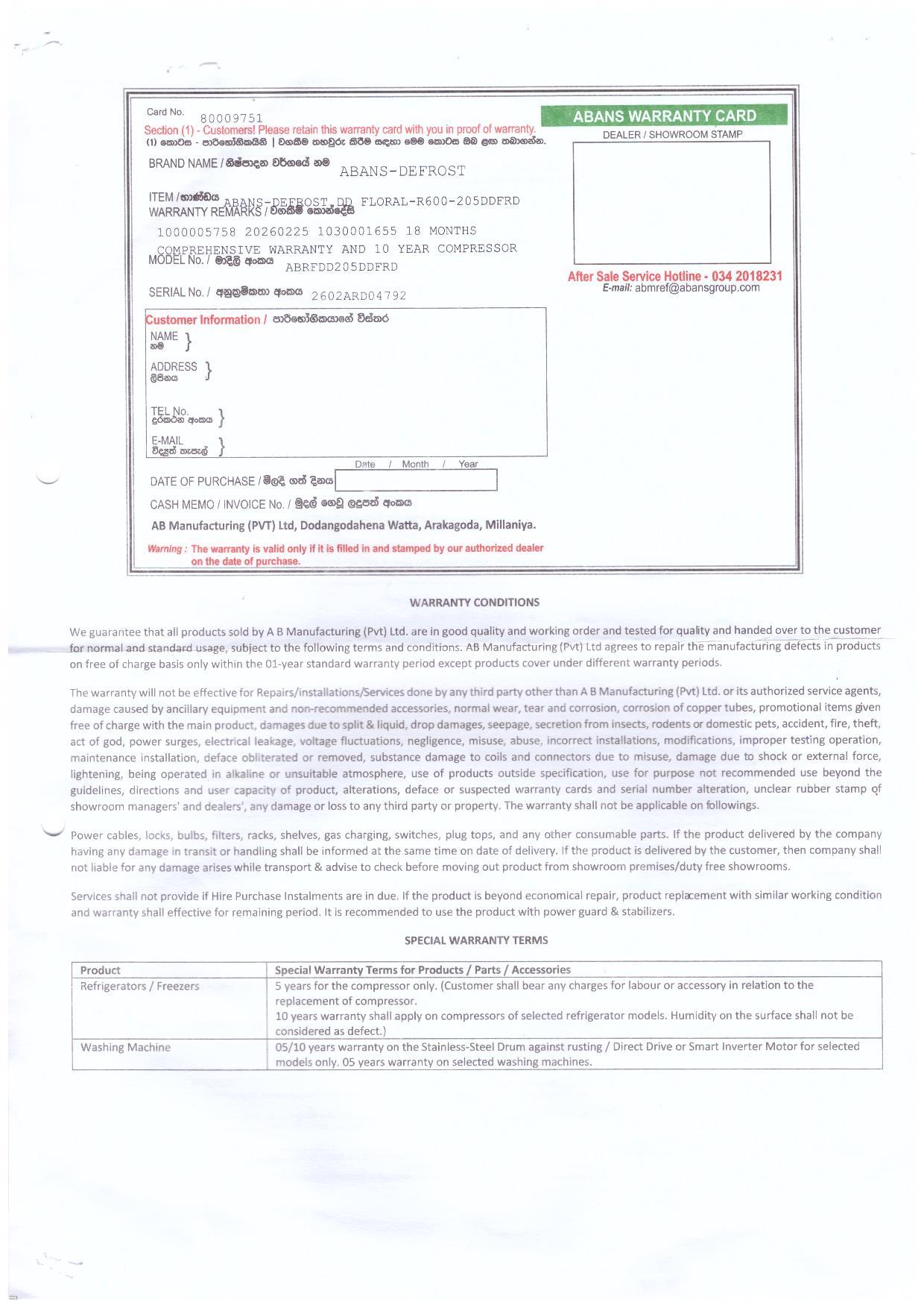Warranty Front