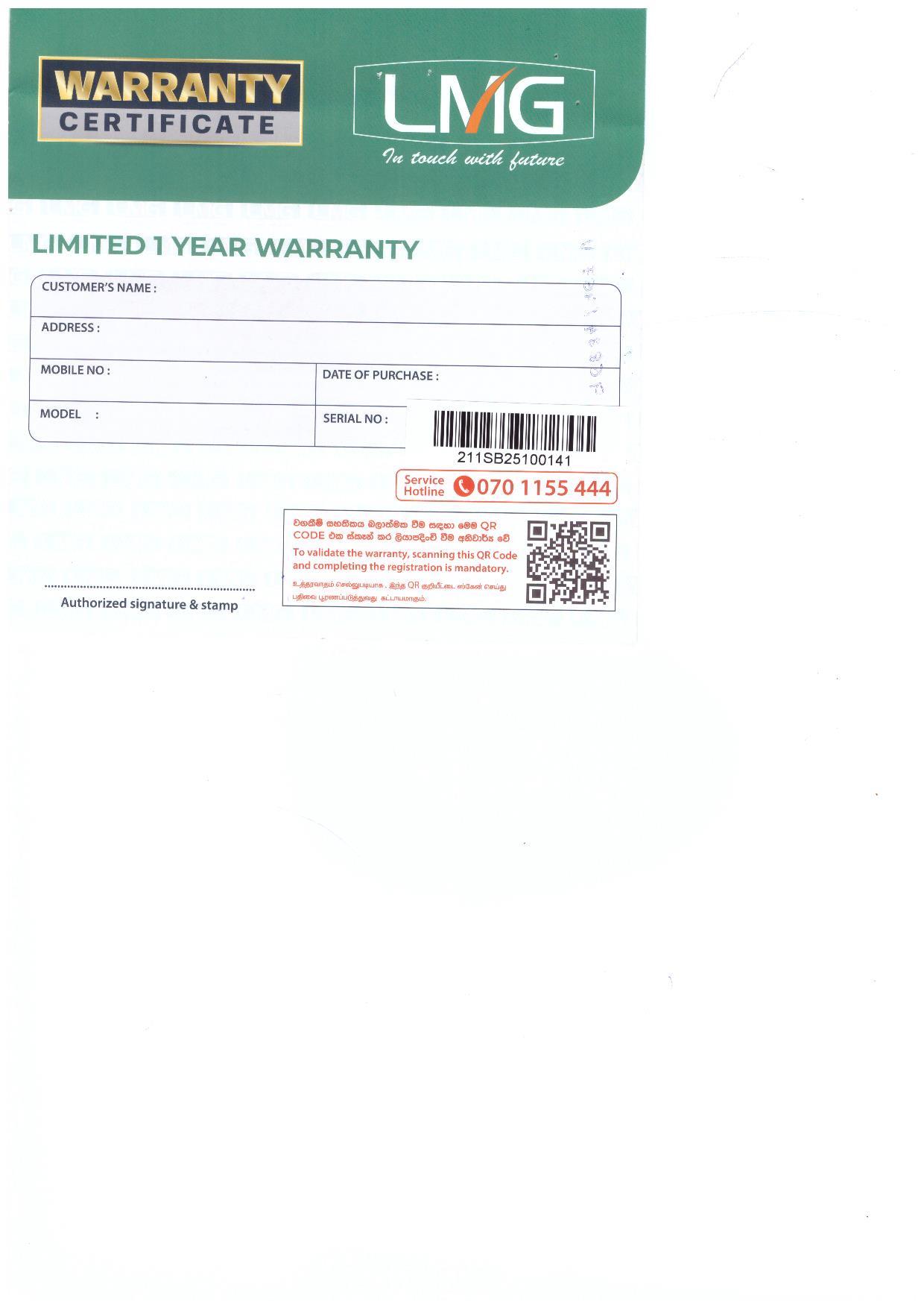 Warranty Front