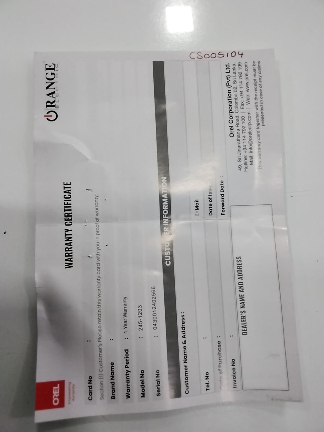 Warranty Front