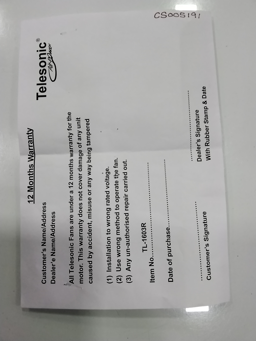 Warranty Front