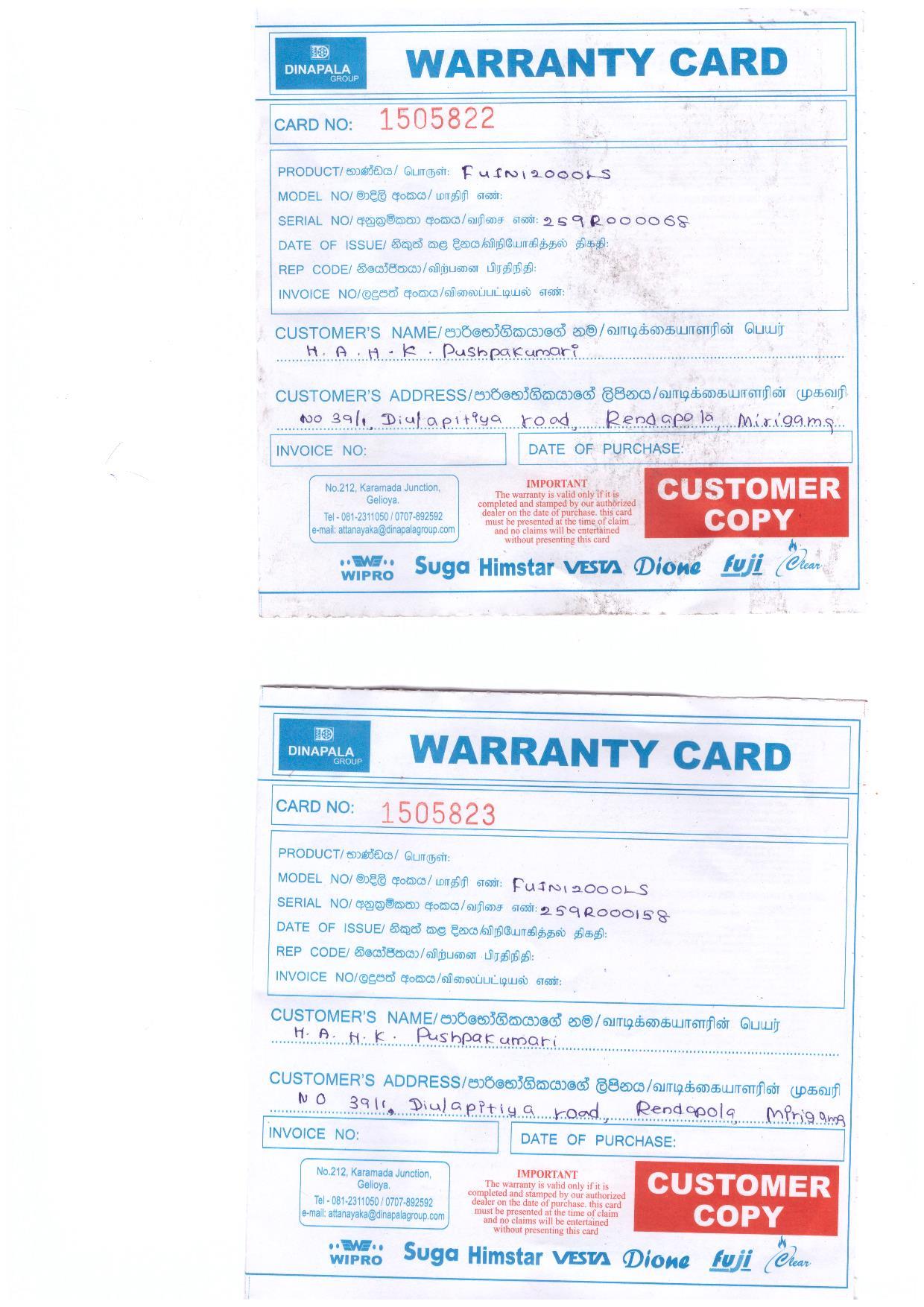 Warranty Front