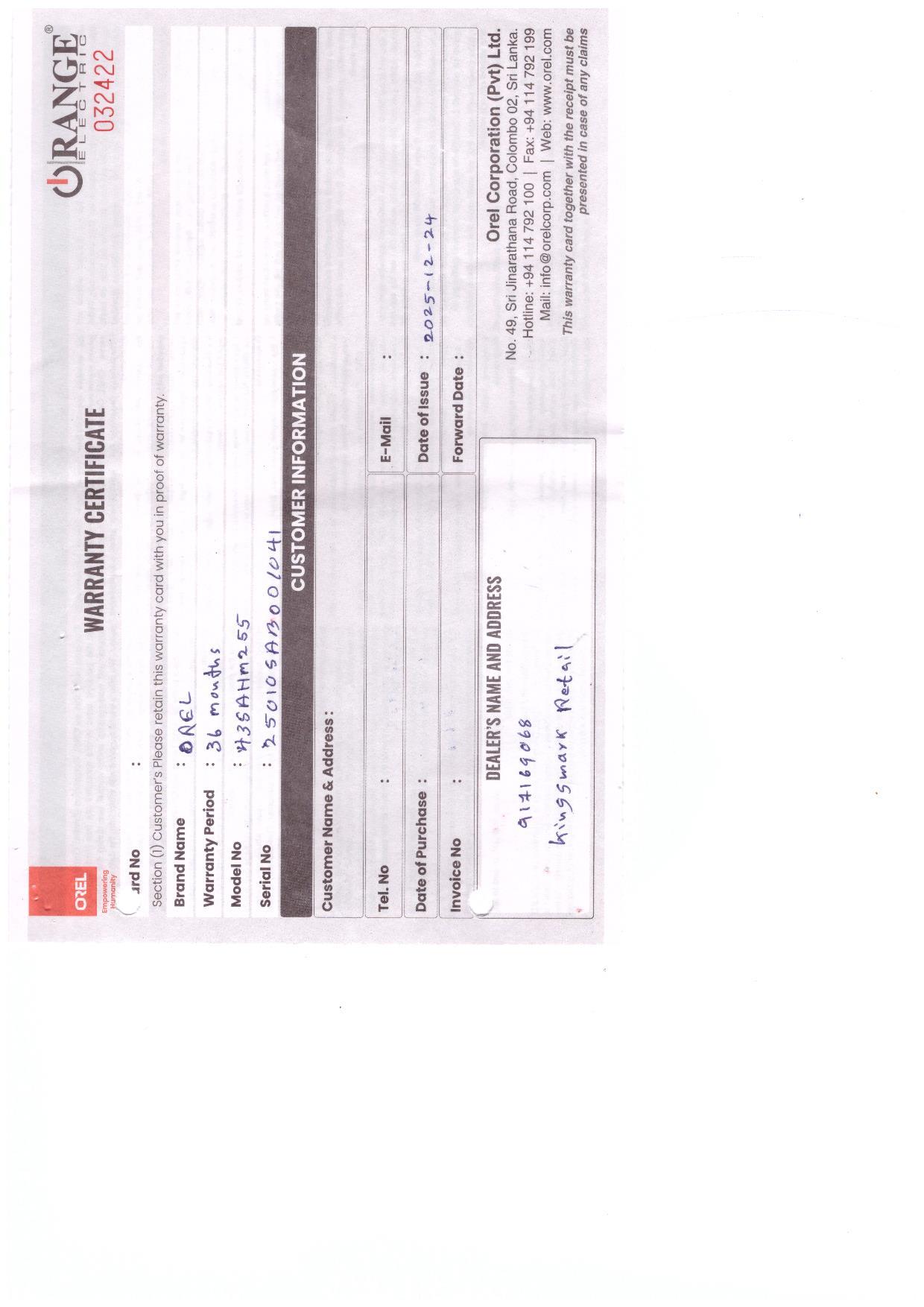 Warranty Front
