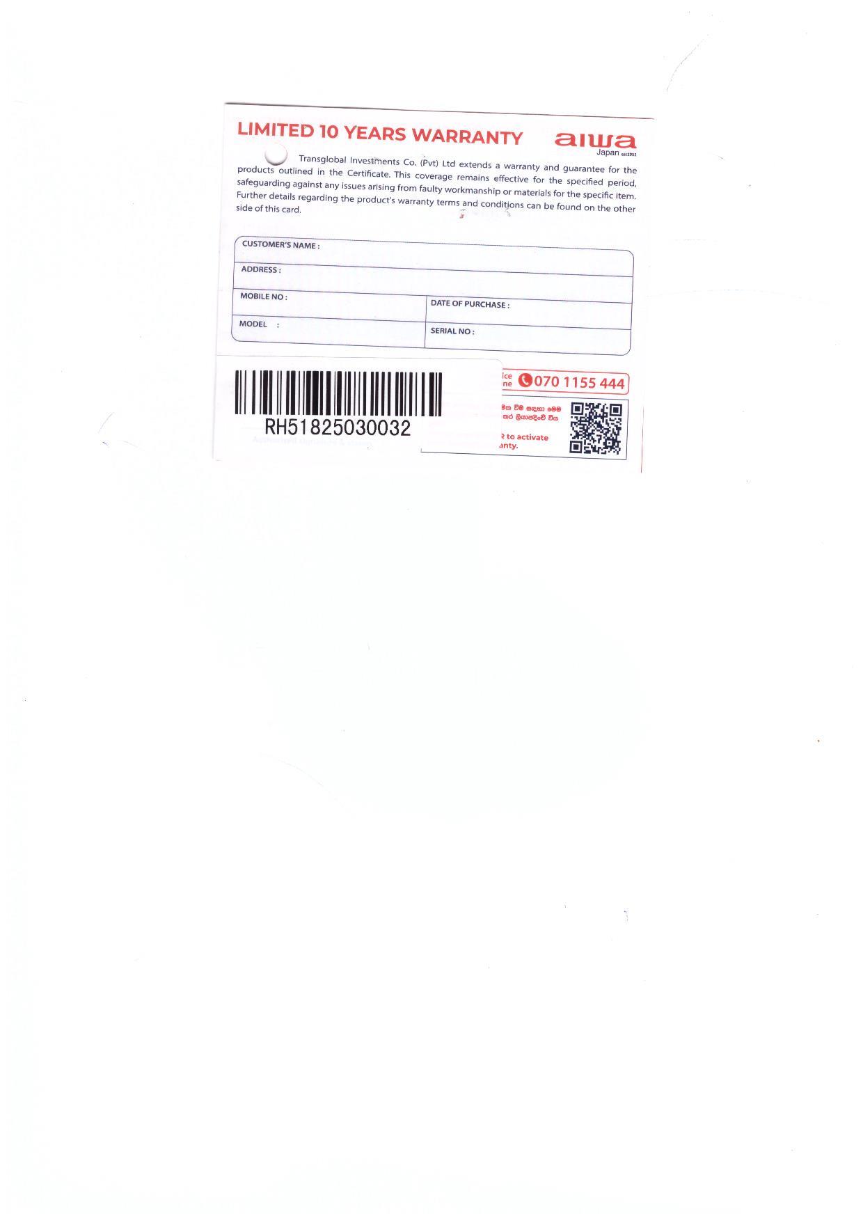 Warranty Front