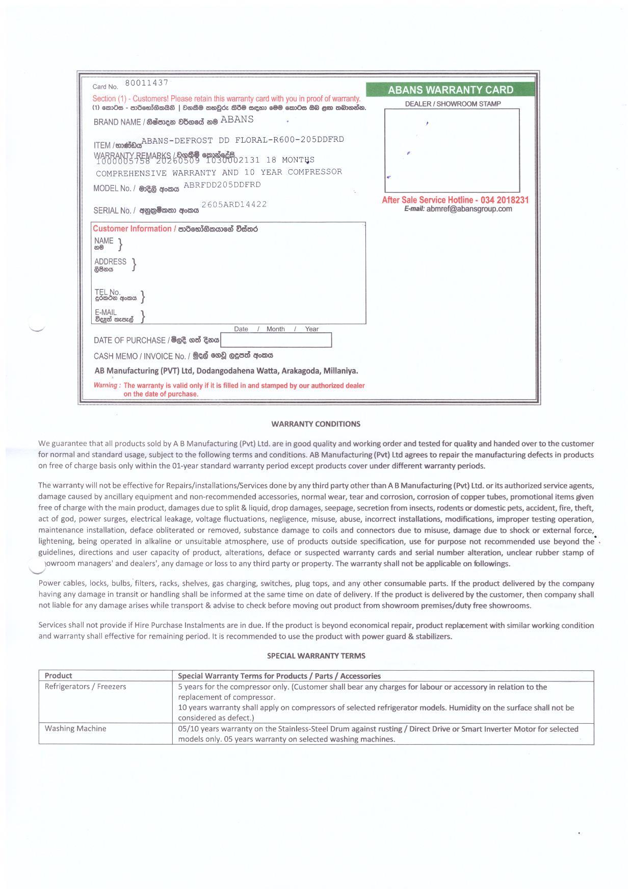 Warranty Front