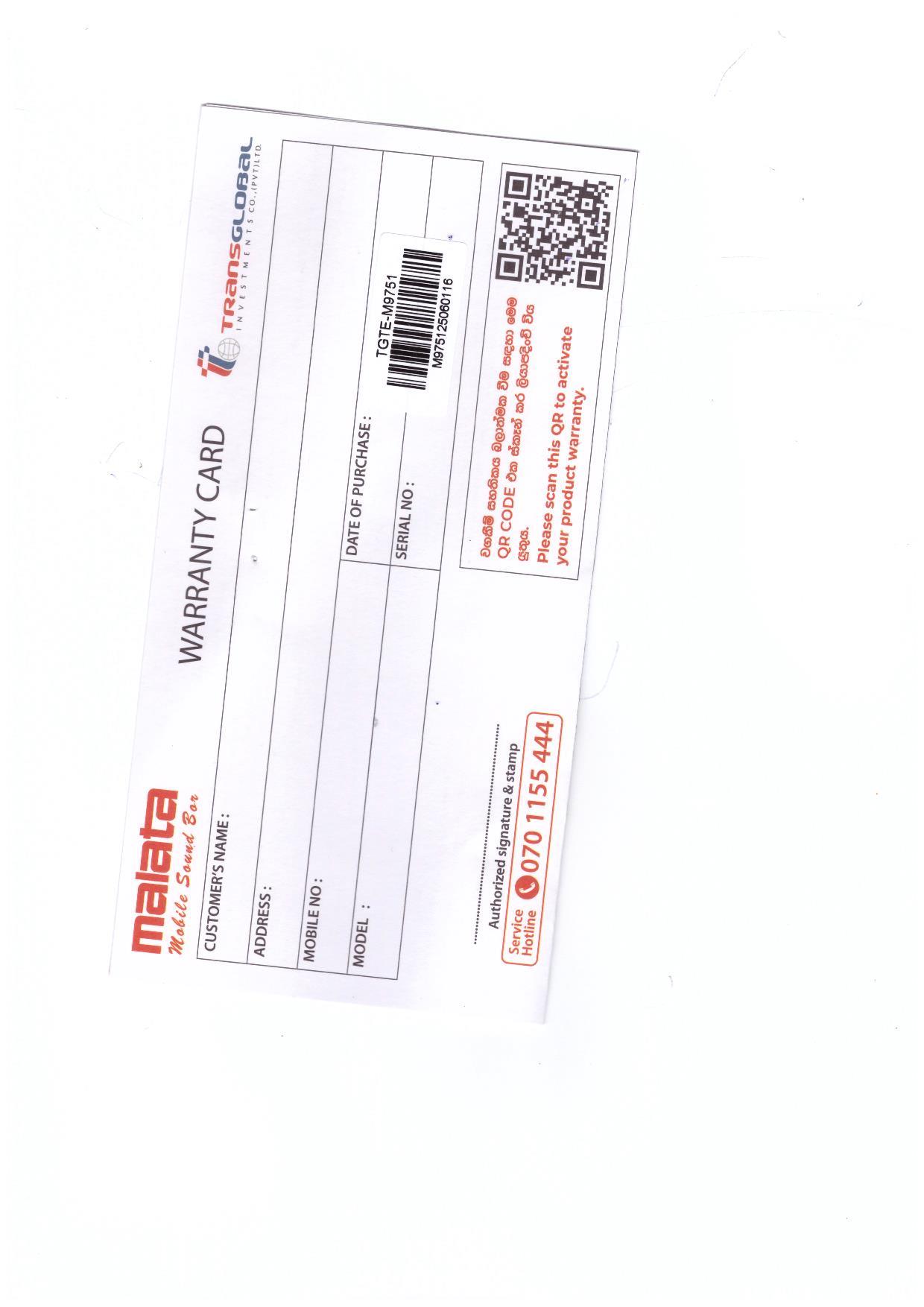 Warranty Front