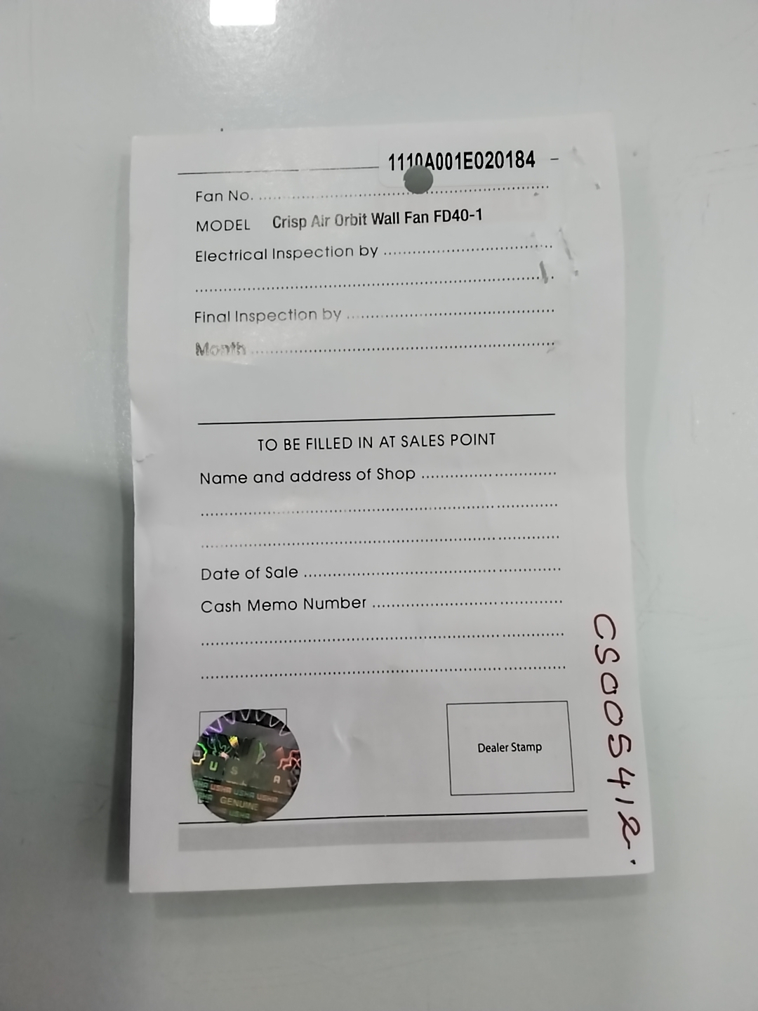Warranty Front