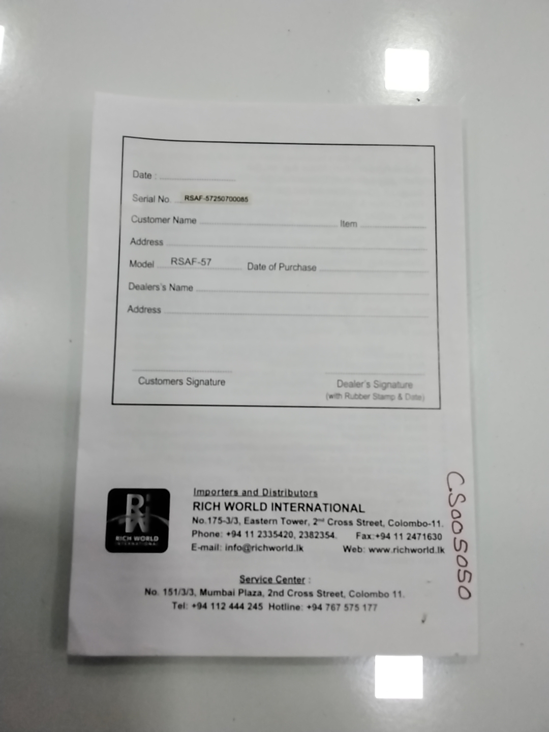 Warranty Front