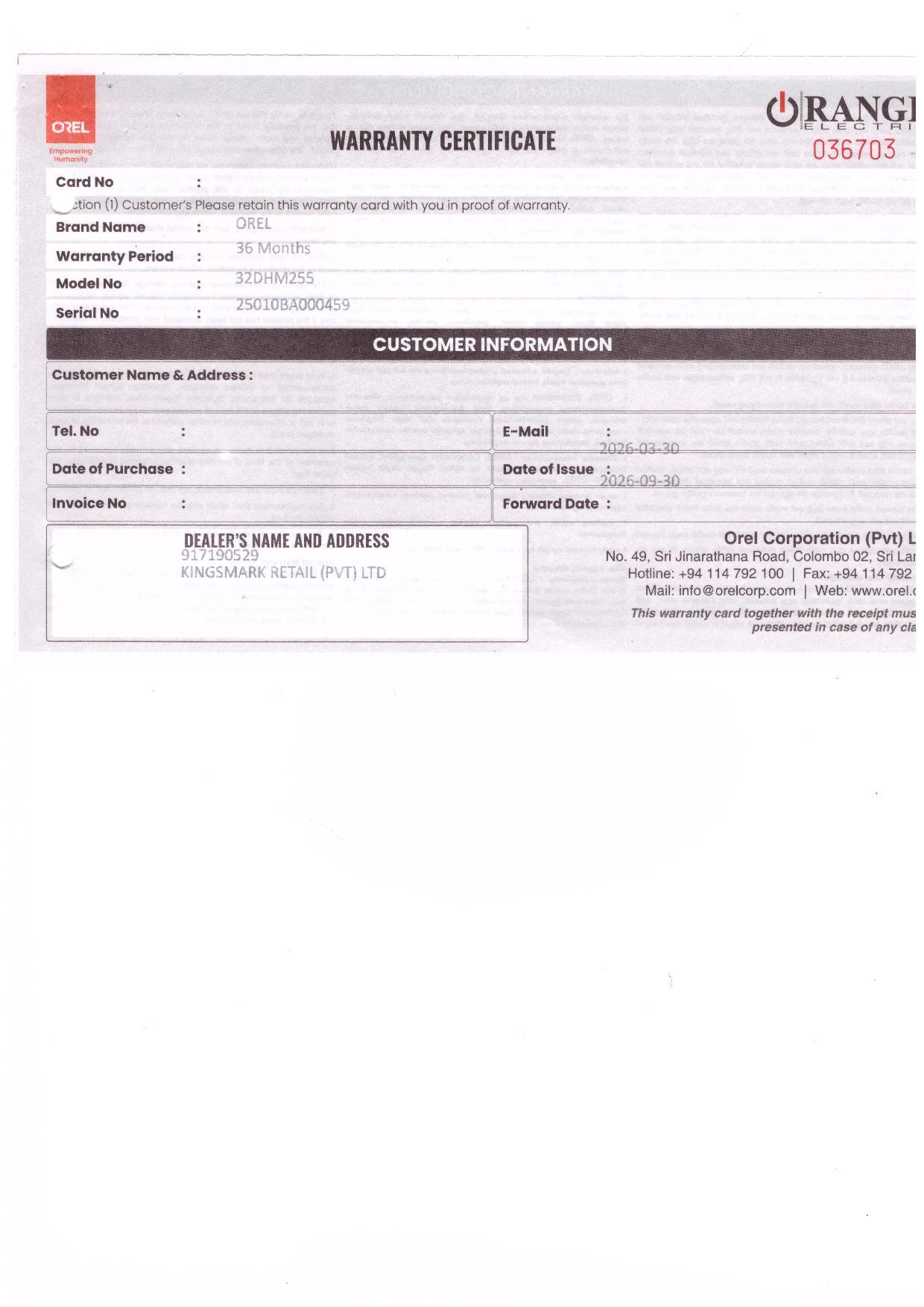 Warranty Front