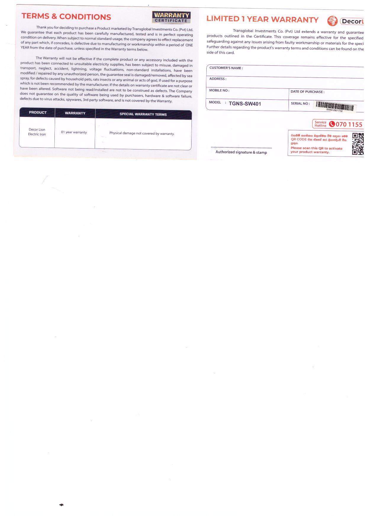 Warranty Front